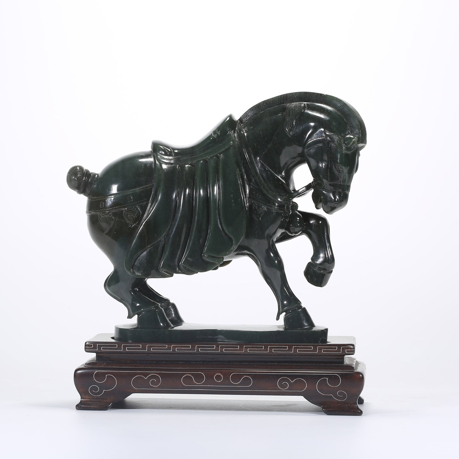 A HETIAN GREEN JADE FIGURINE OF "SUCCESS UPON ARRIVAL" (HORSE MOTIF) (1 of 8)