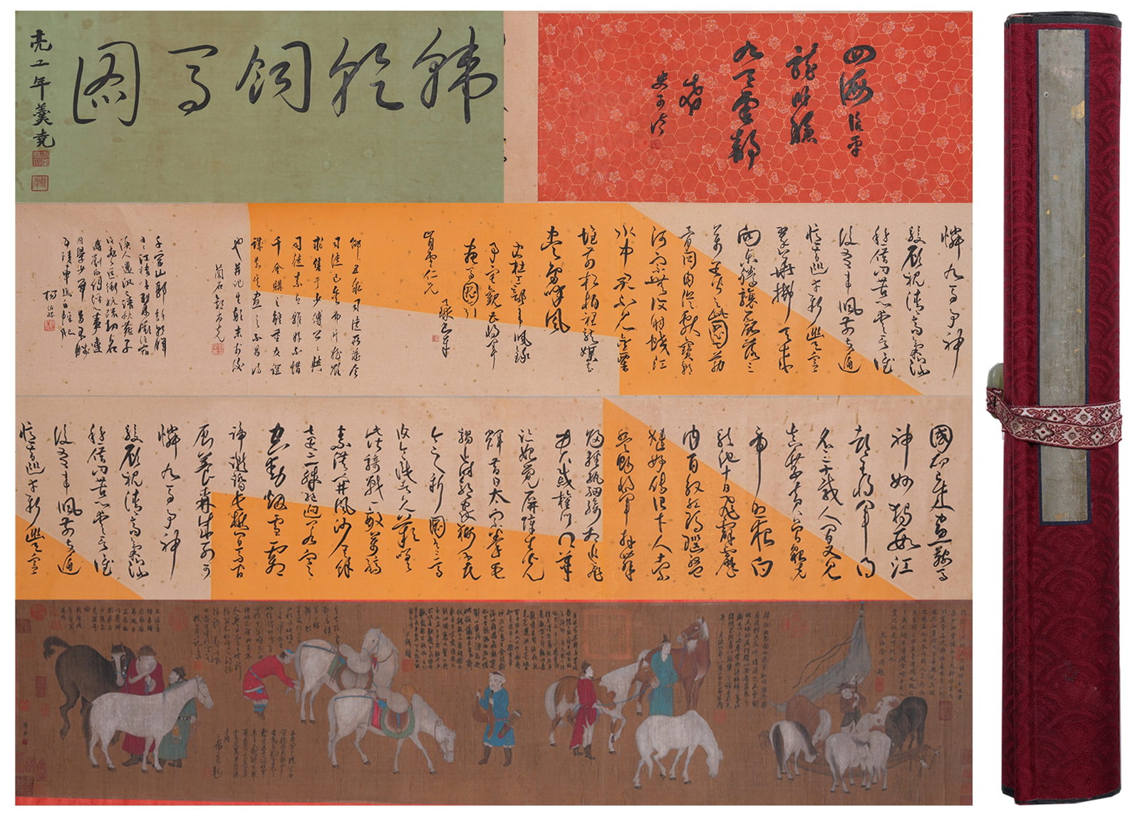 A HAND SCROLL OF FIGURE AND HORSE ON SILK BY HAN GAN.韓幹 (1 of 11)