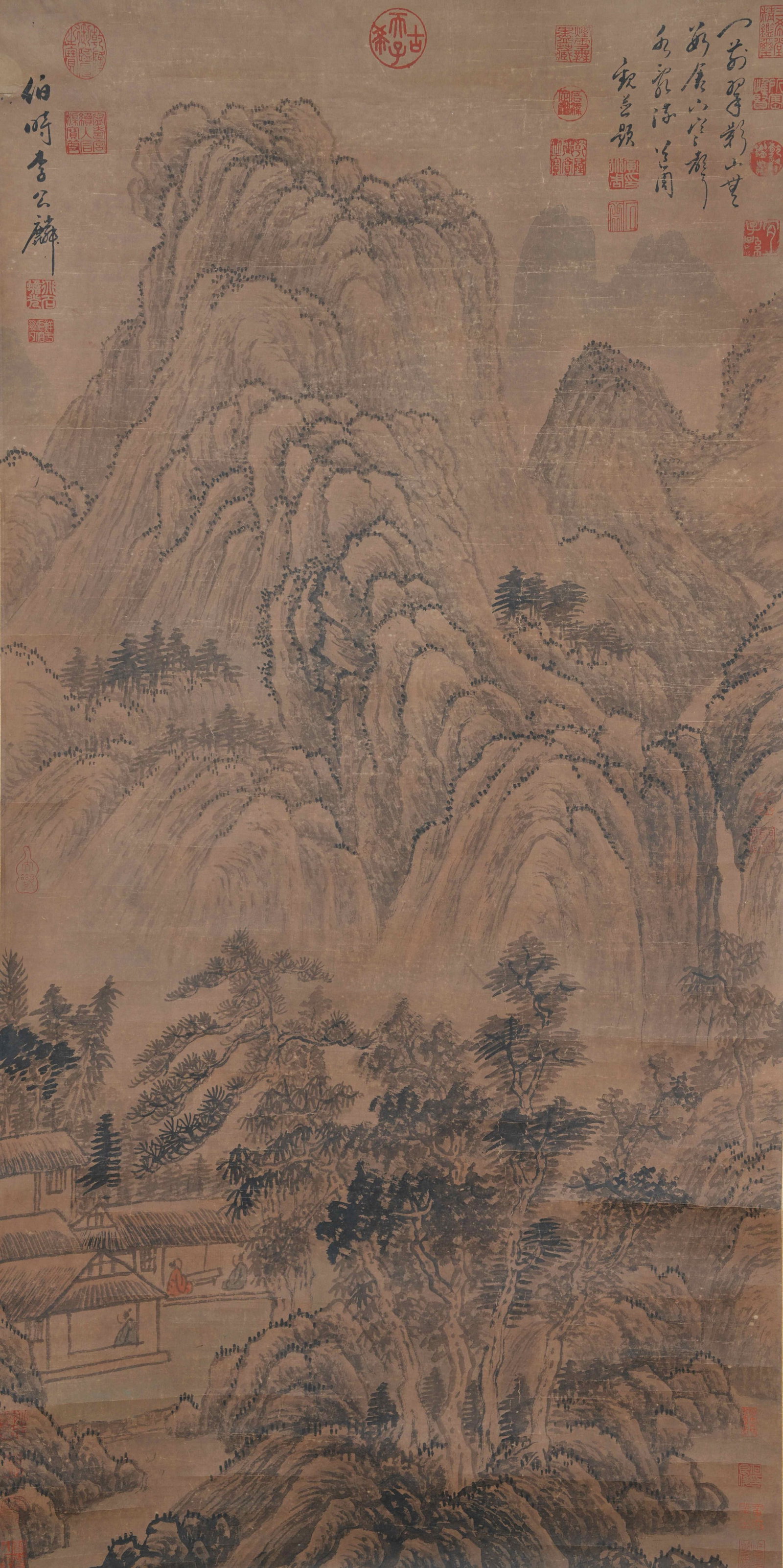 A LANDSCAPE PAINTING ON PAPER BY LI GONGLIN.李公麟: Landscape Painting on Paper by Li Gonglin.李公麟