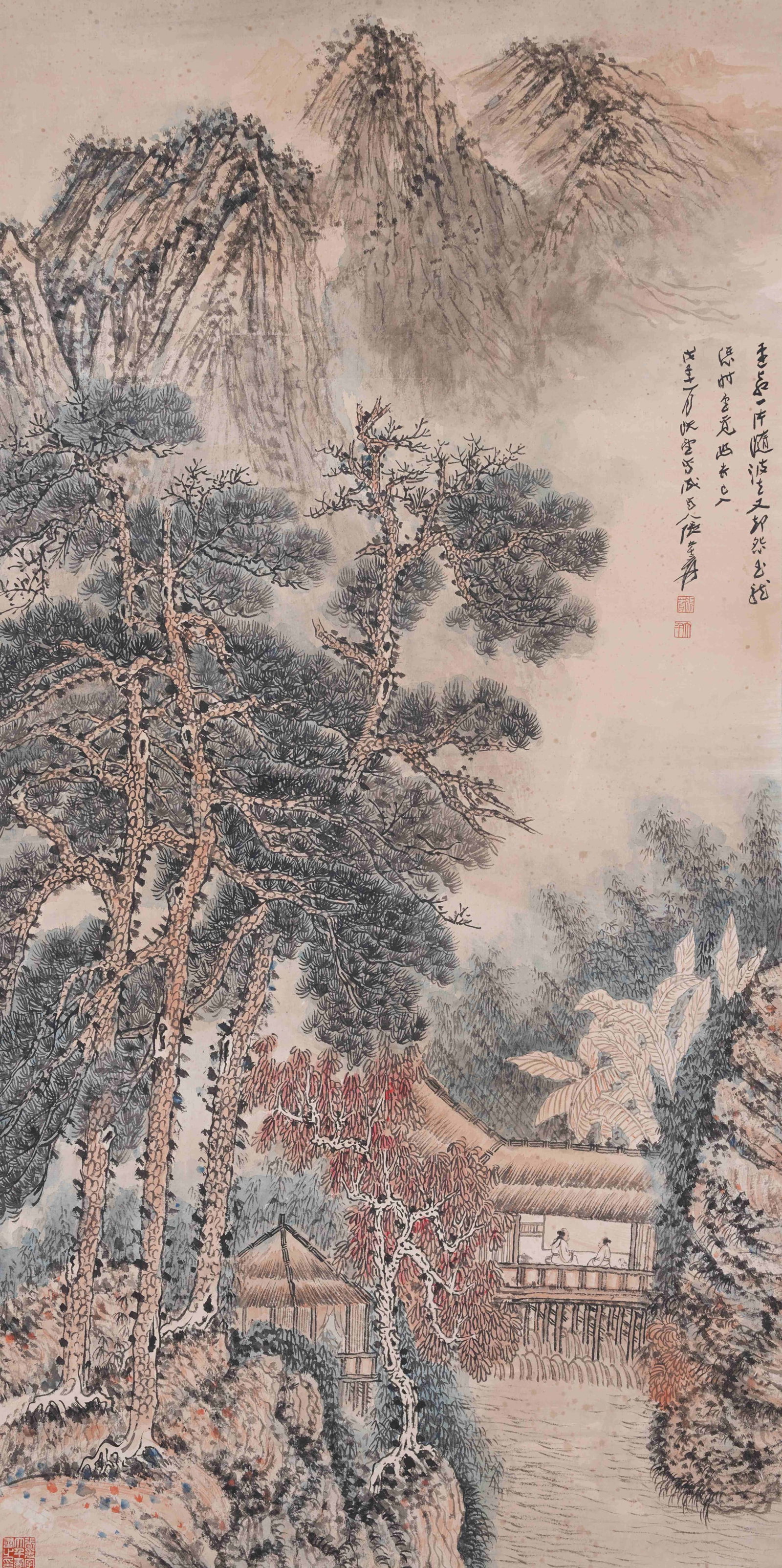A LANDSCAPE PAINTING ON PAPER BY ZHANG DAQIAN.張大千: Landscape Painting on Paper by Zhang Daqian.張大千