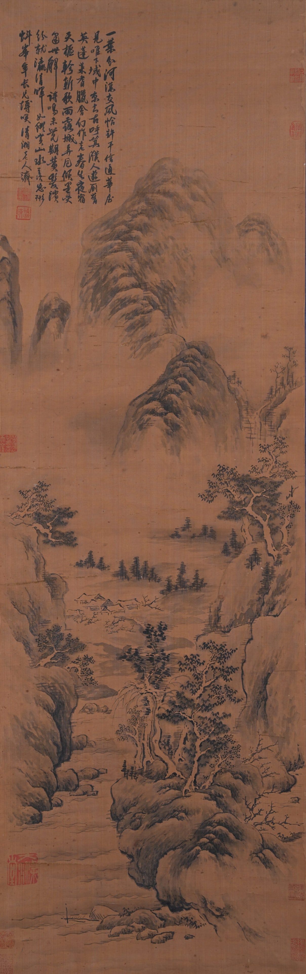 A LANDSCAPE PAINTING ON SILK BY SHI TAO.石濤: Landscape Painting on Silk by Shi Tao.石濤
