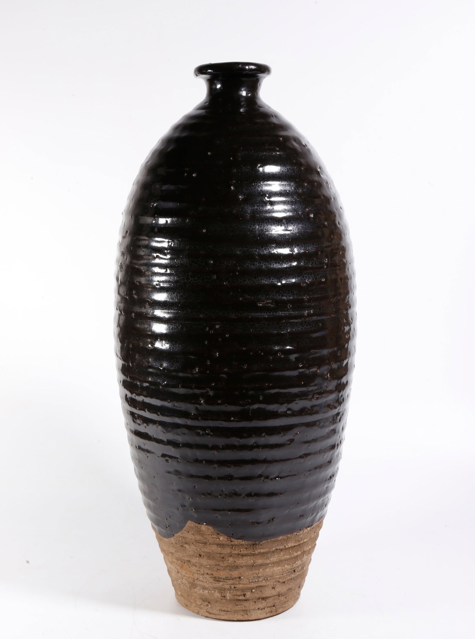 A BLACK GLAZE PLUM VASE: Black Glaze Plum Vase