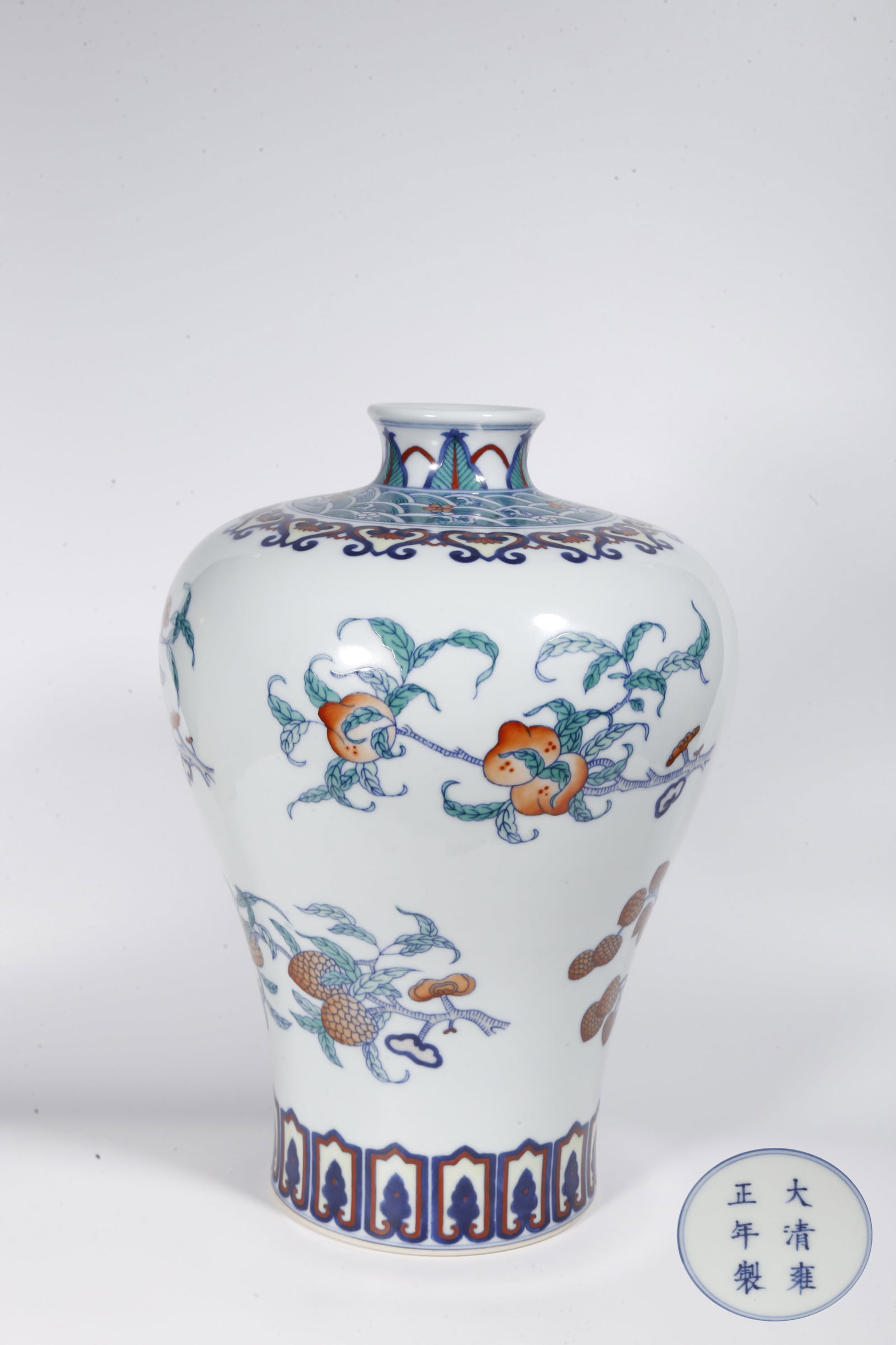 A DOUCAI FORTUNE LONGEVITY AND BLESSING PATTERN PLUM VASE (1 of 9)
