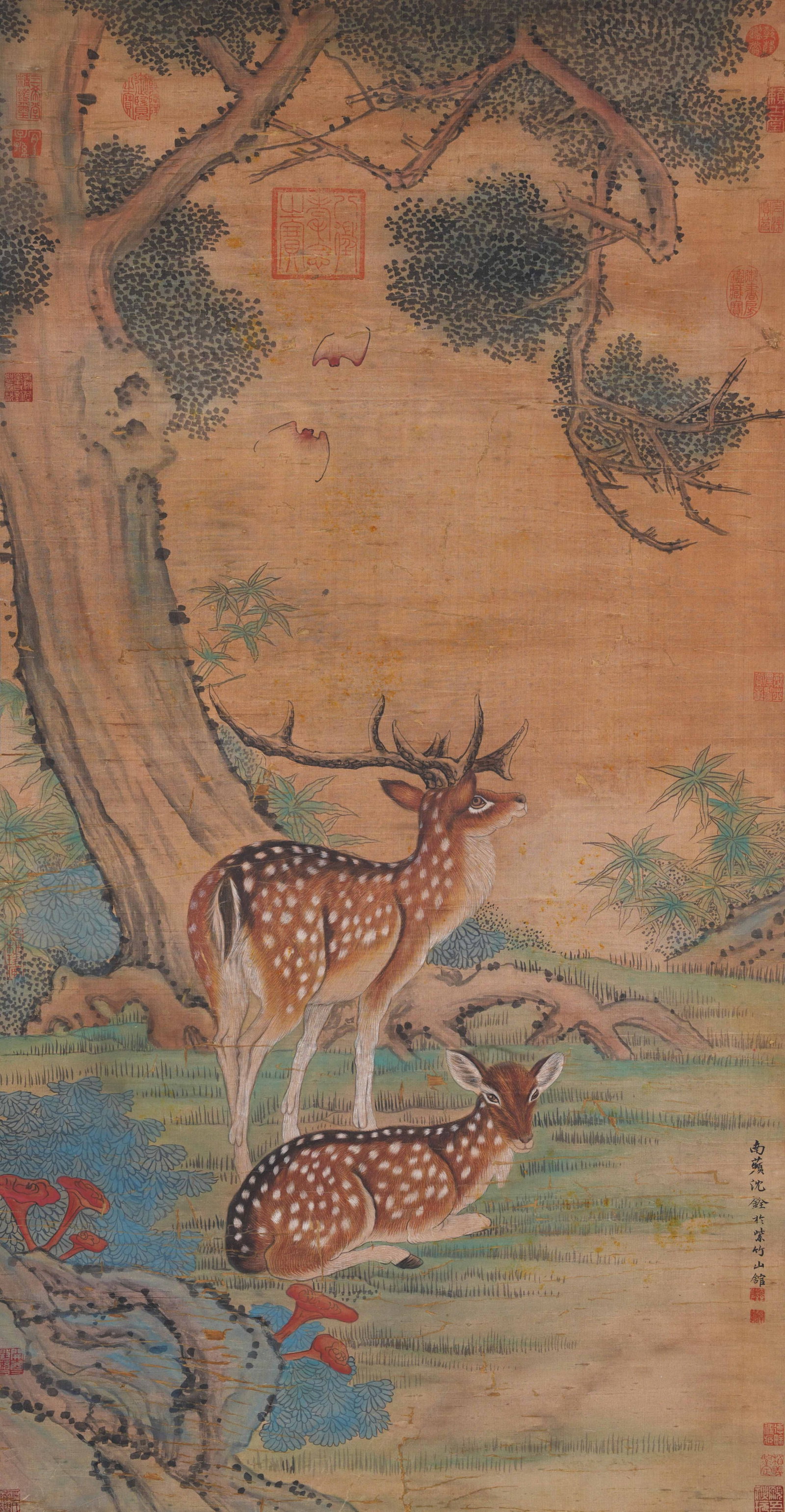 A PINE AND DEER PAINTING ON SILK BY SHEN QUAN.沈銓 (1 of 9)