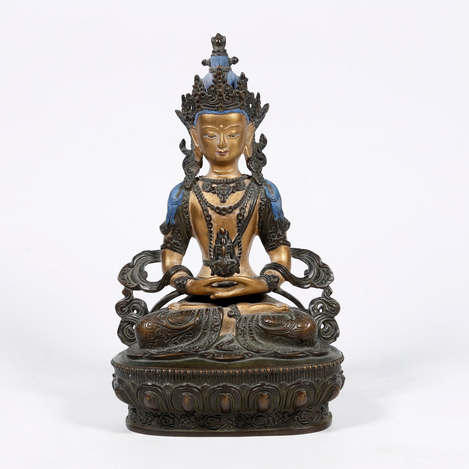 A GILT-BRONZE MEDICINE BUDDHA STATUE (PARTIALLY GILDED) (1 of 8)