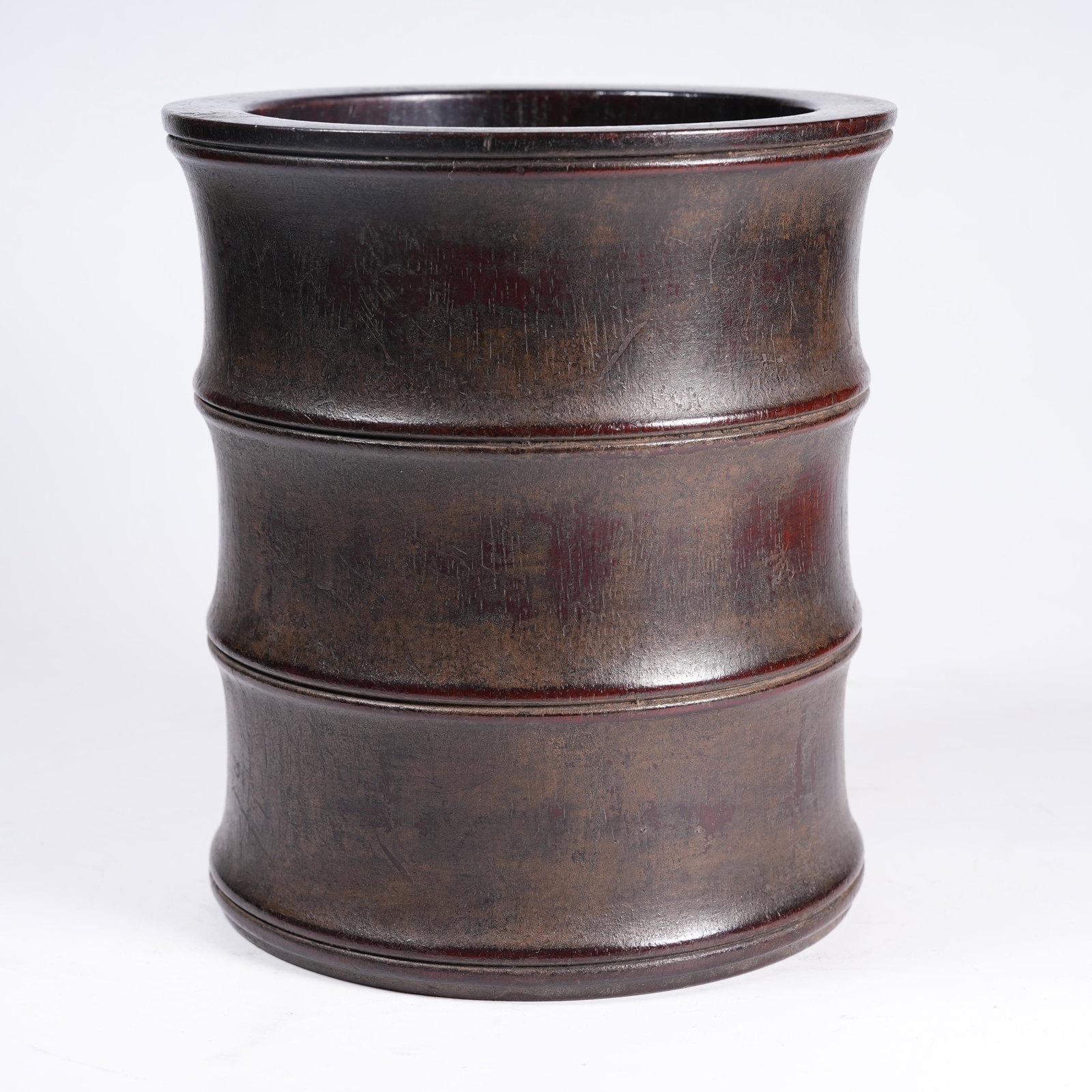 A HUANGHUALI WOOD BAMBOO-JOINT SHAPED BRUSH POT (1 of 9)