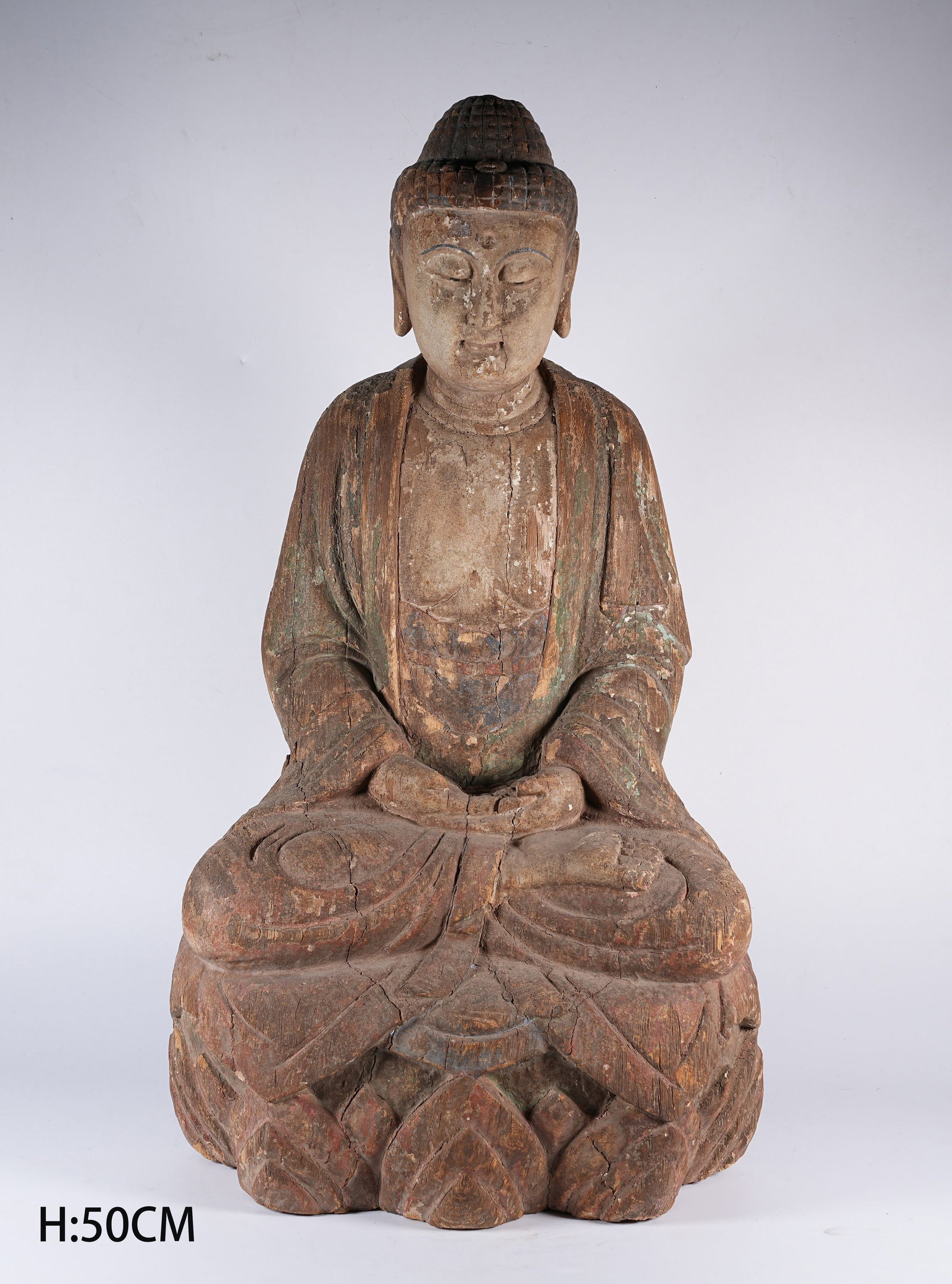 A PAINTED WOODEN AMITABHA BUDDHA STATUE (1 of 9)