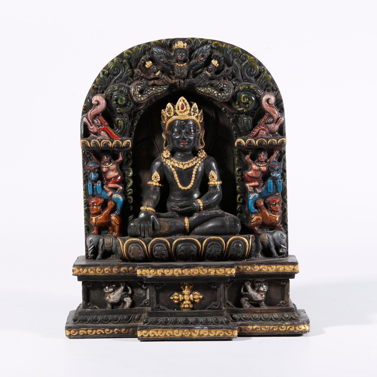 A BLACK STONE CARVING OF BUDDHA STATUE (1 of 9)