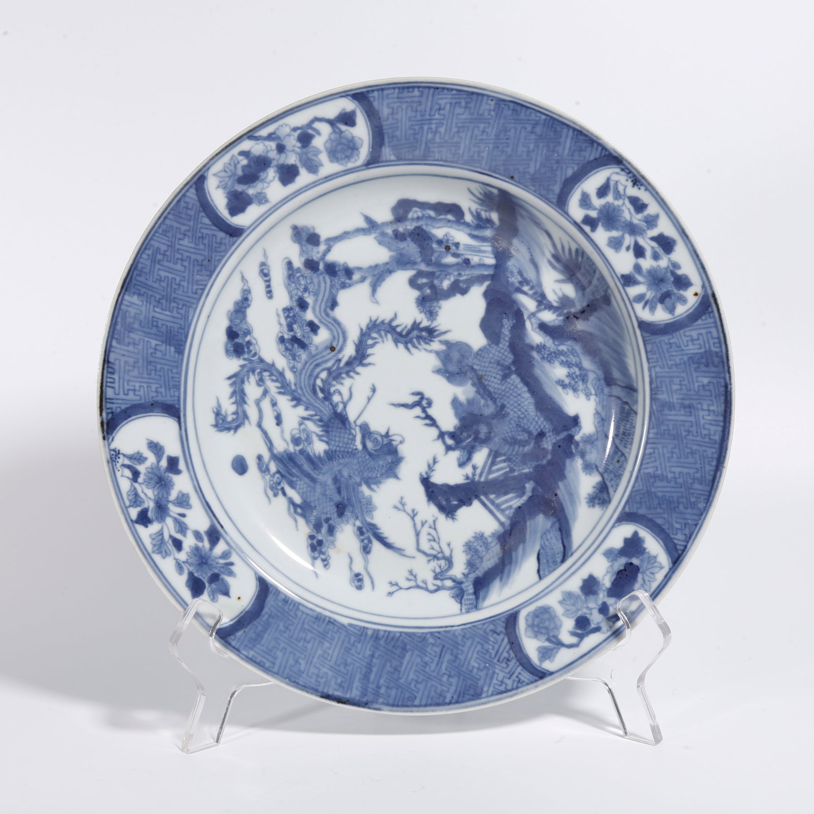 A BLUE AND WHITE BEAST PATTERN PLATE (1 of 9)