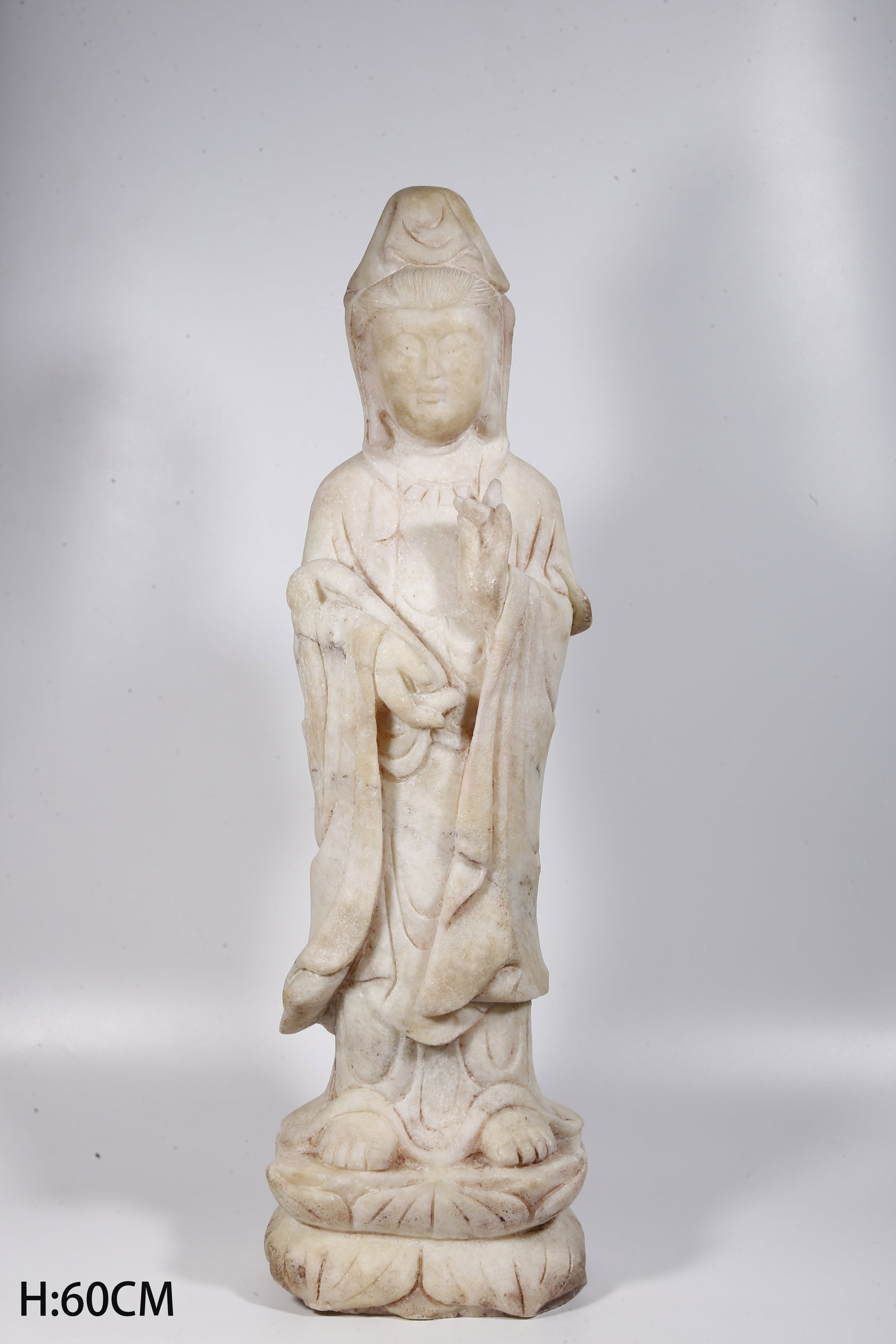 A WHITE MARBLE CARVED GUANYIN STATUE (1 of 9)