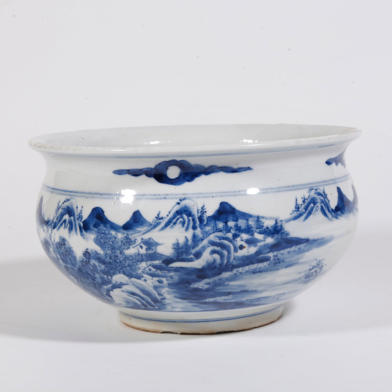 A BLUE AND WHITE LANDSCAPE AND FIGURE PATTERN INCENSE BURNER (1 of 9)