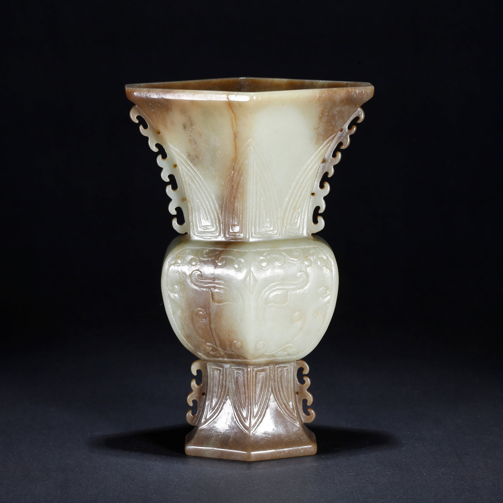 A HETIAN JADE CARVED GU VASE WITH BEAST MASK PATTERN (1 of 10)