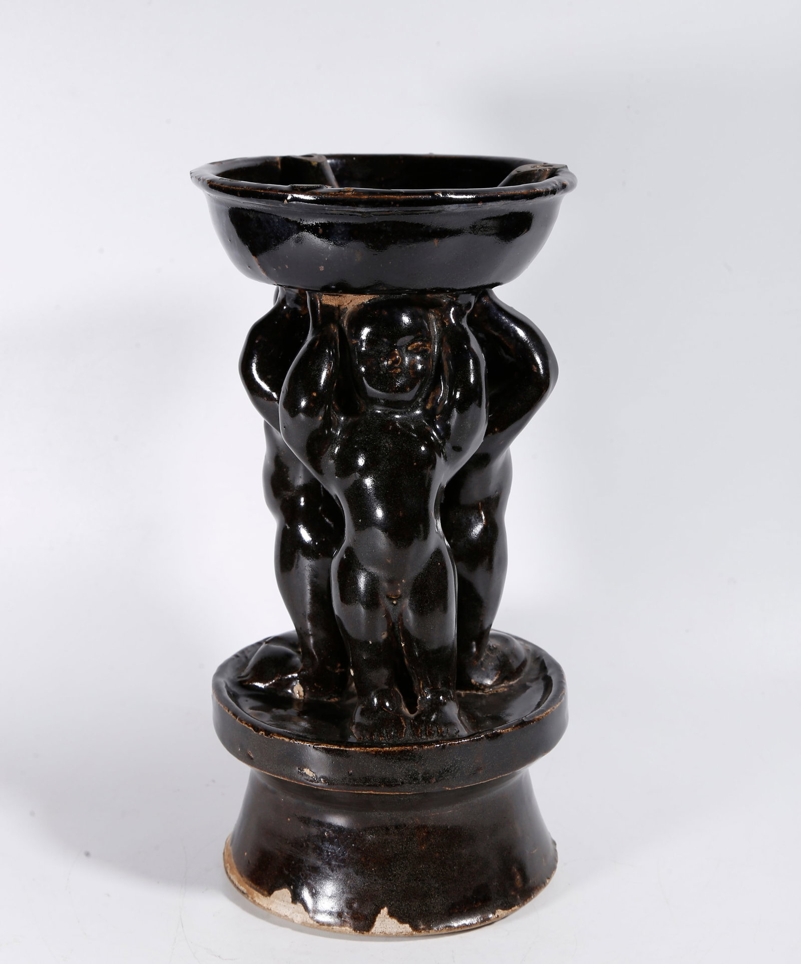 A BLACK GLAZE OIL LAMP (1 of 10)