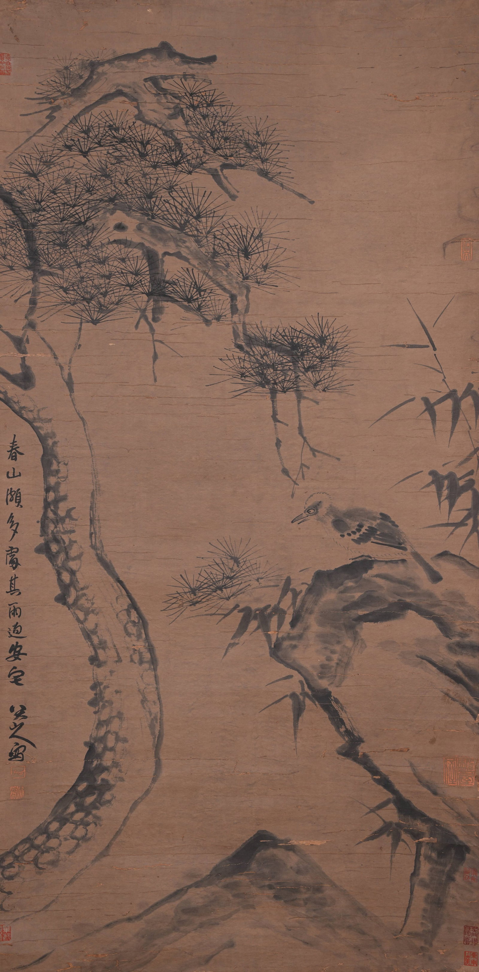 A PINE AND BIRD PAINTING ON PAPER BY BADA SHANREN.八大山人 (1 of 9)