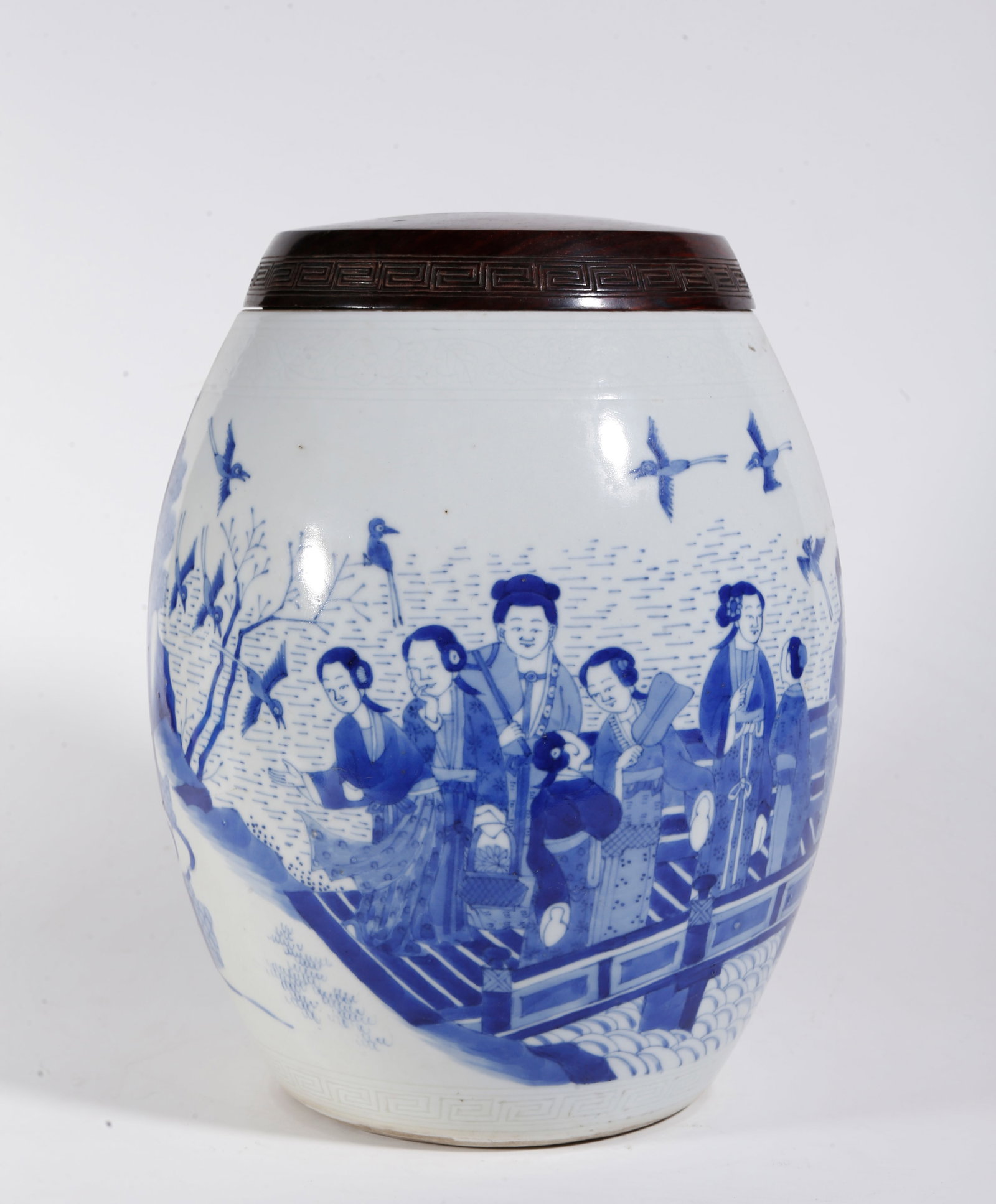 A BLUE AND WHITE FIGURE STORY PATTERN LOTUS SEED JAR (1 of 10)