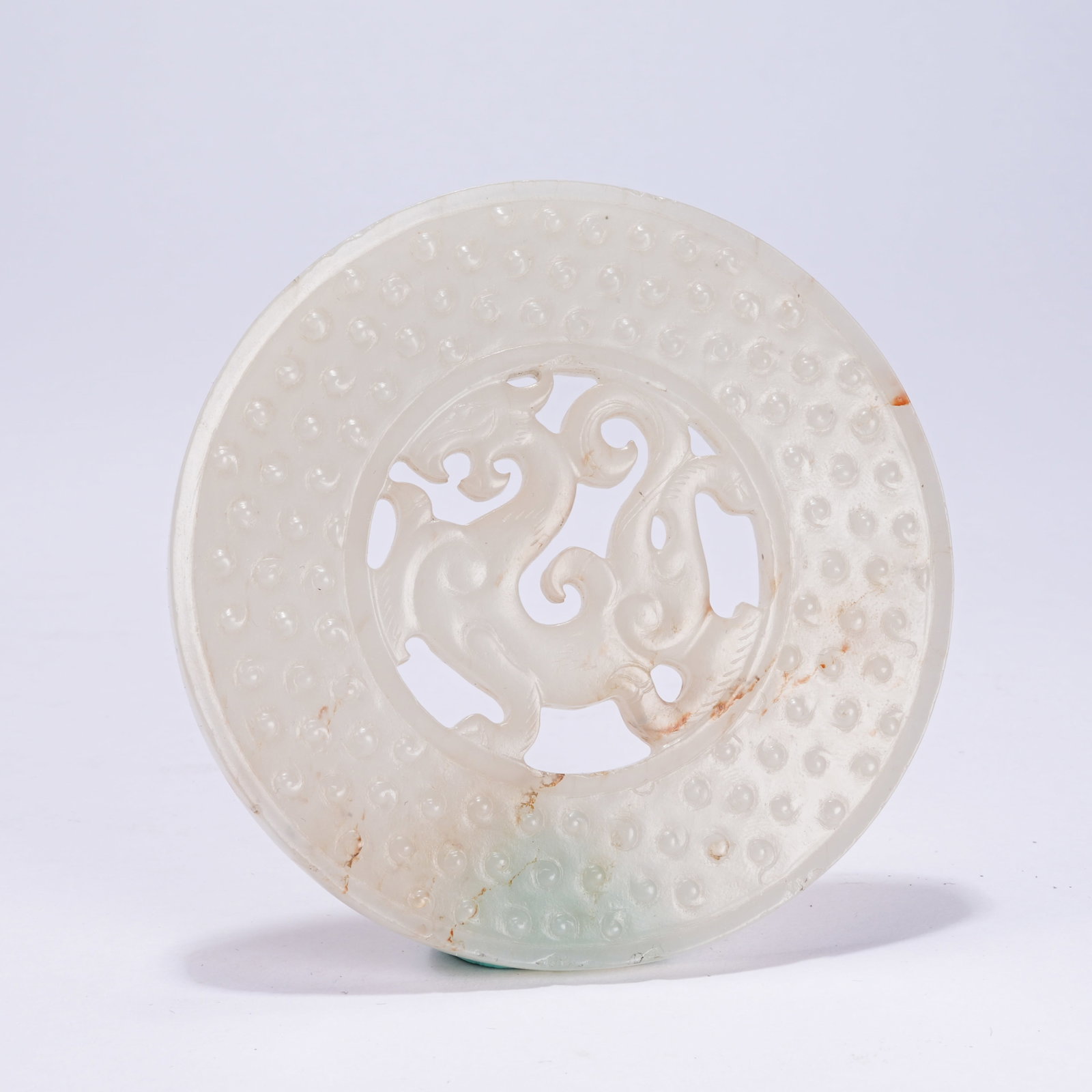 A HETIAN JADE BI DISC WITH CHILONG PATTERN: Hetian Jade Bi Disc with Chilong Pattern