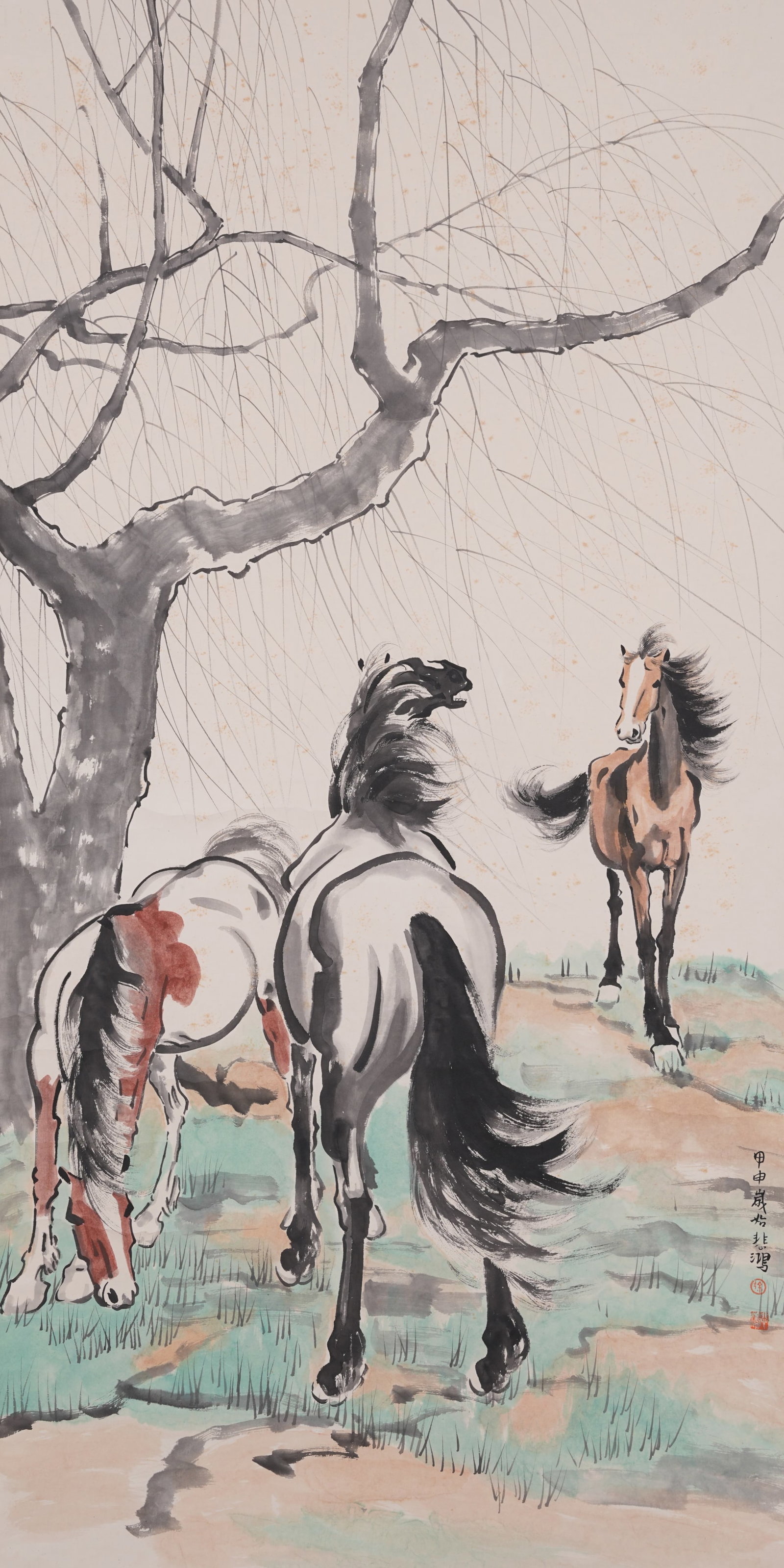 A STEED PAINTING ON PAPER BY XU BEIHONG.徐悲鴻: Steed Painting on Paper by Xu Beihong.徐悲鴻
