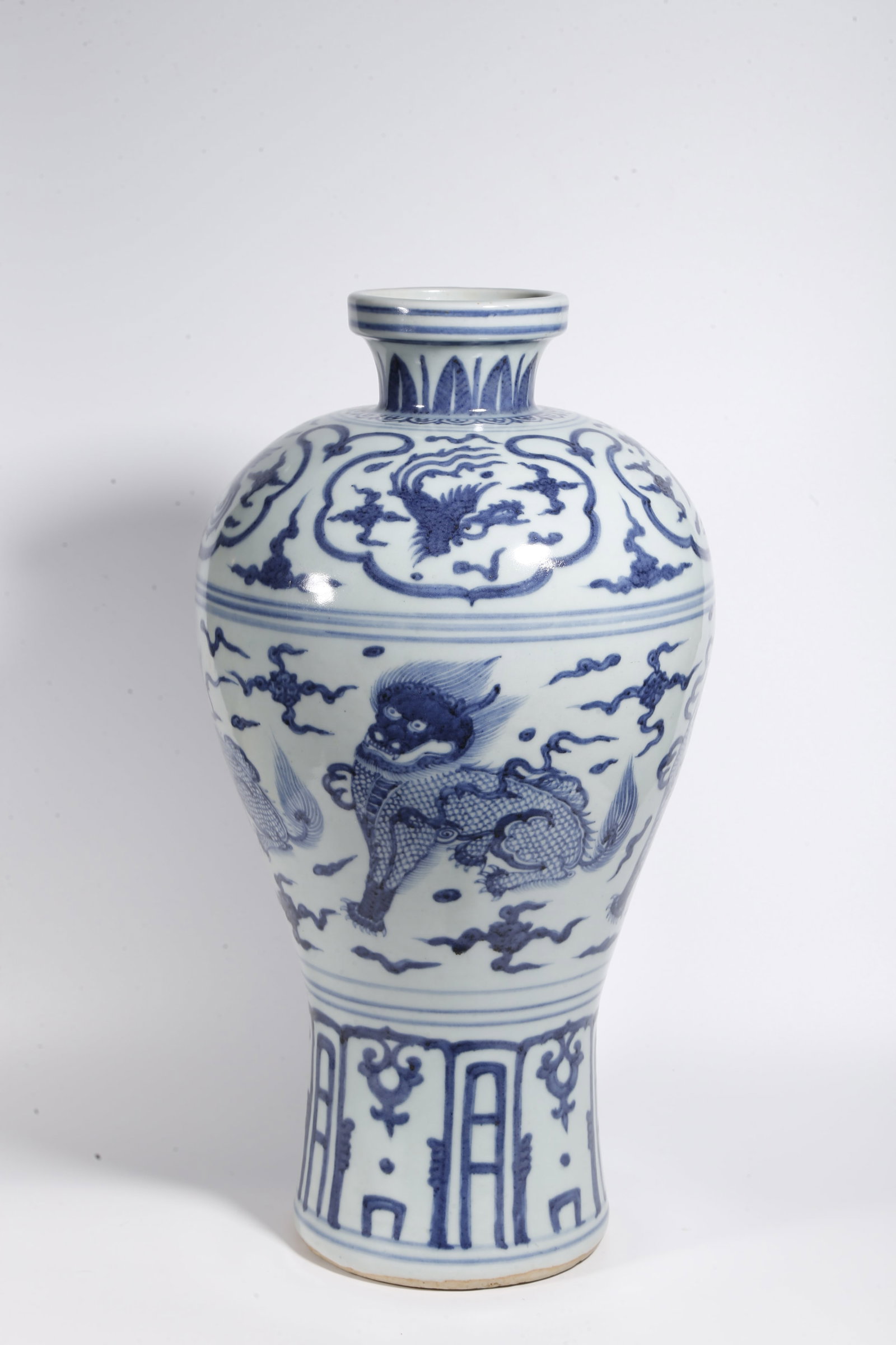 A BLUE AND WHITE QILIN PATTERN PLUM VASE: Blue and White Qilin Pattern Plum Vase