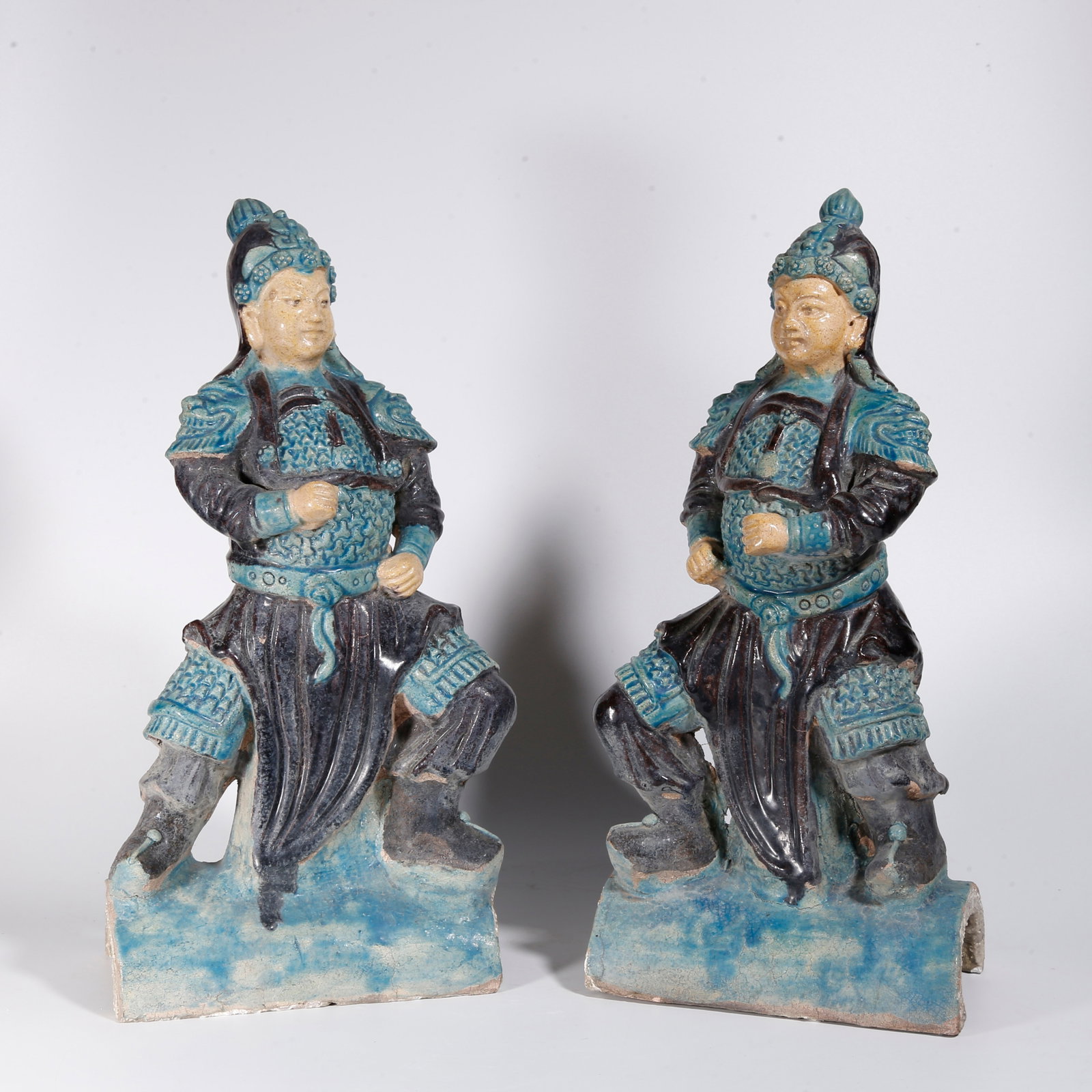 A FAHUA GLAZE WARRIOR STATUE (PAIR): Fahua Glaze Warrior Statue (Pair)