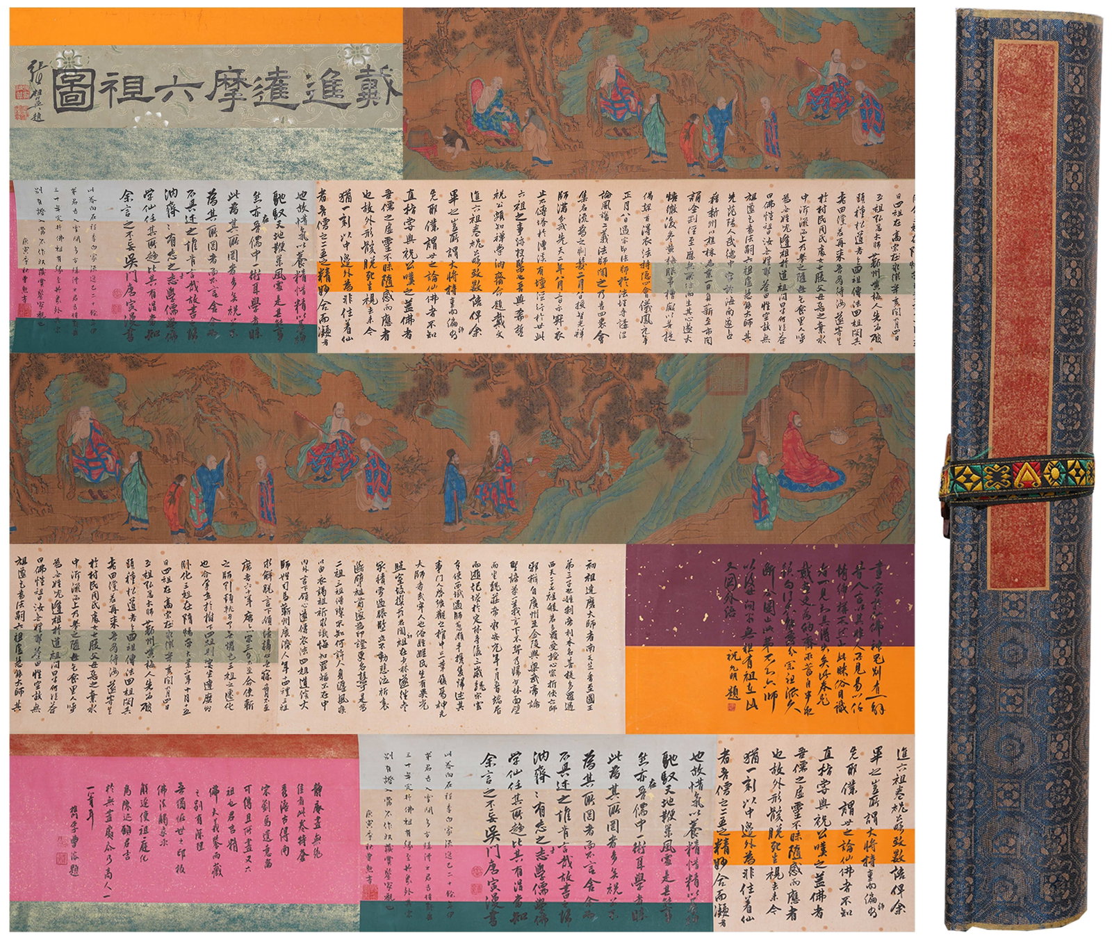 A HAND SCROLL OF PATRIARCH BODHIDHARMA AND SIX ANCESTORS ON SILK BY DAI JIN.戴進 (1 of 12)