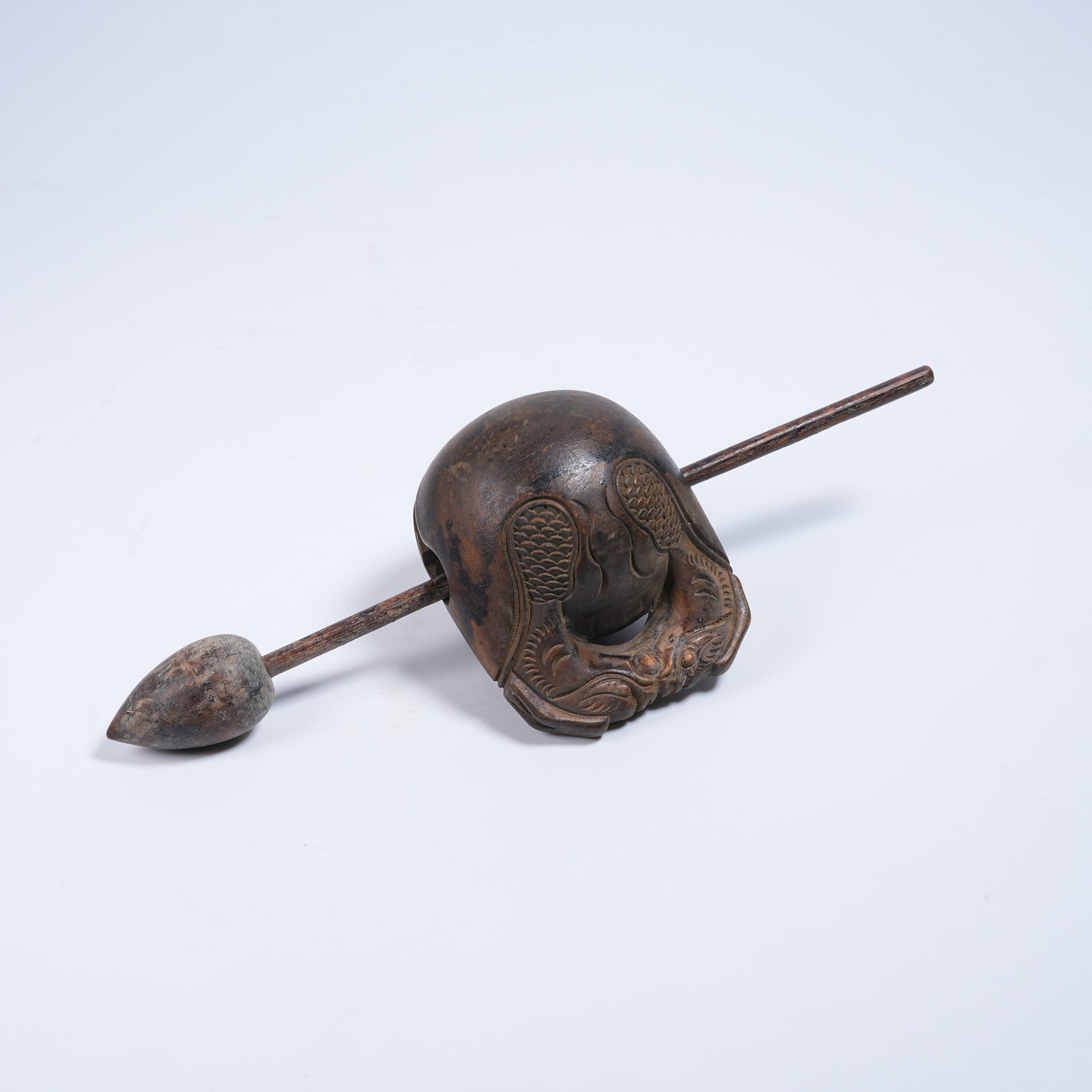 A RED SANDALWOOD DOUBLE DRAGON PLAYING WITH PEARL WOODEN FISH (1 of 9)