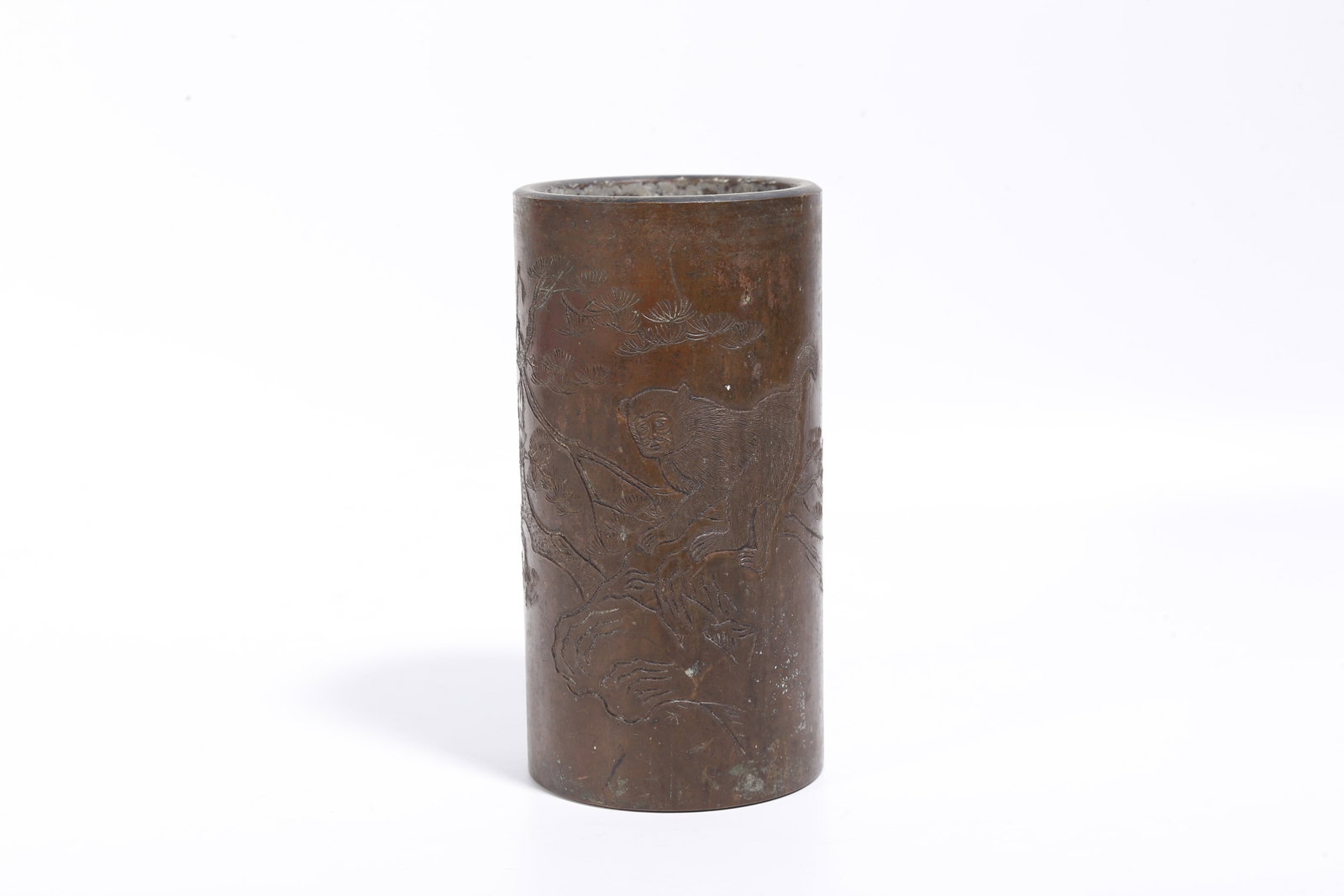 A BRONZE BRUSH POT WITH MONKEY PATTERNS (1 of 9)