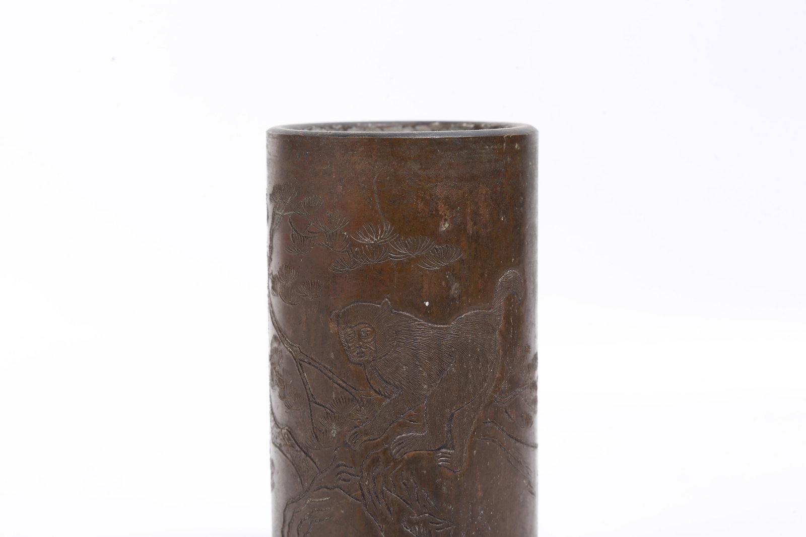A BRONZE BRUSH POT WITH MONKEY PATTERNS - 5