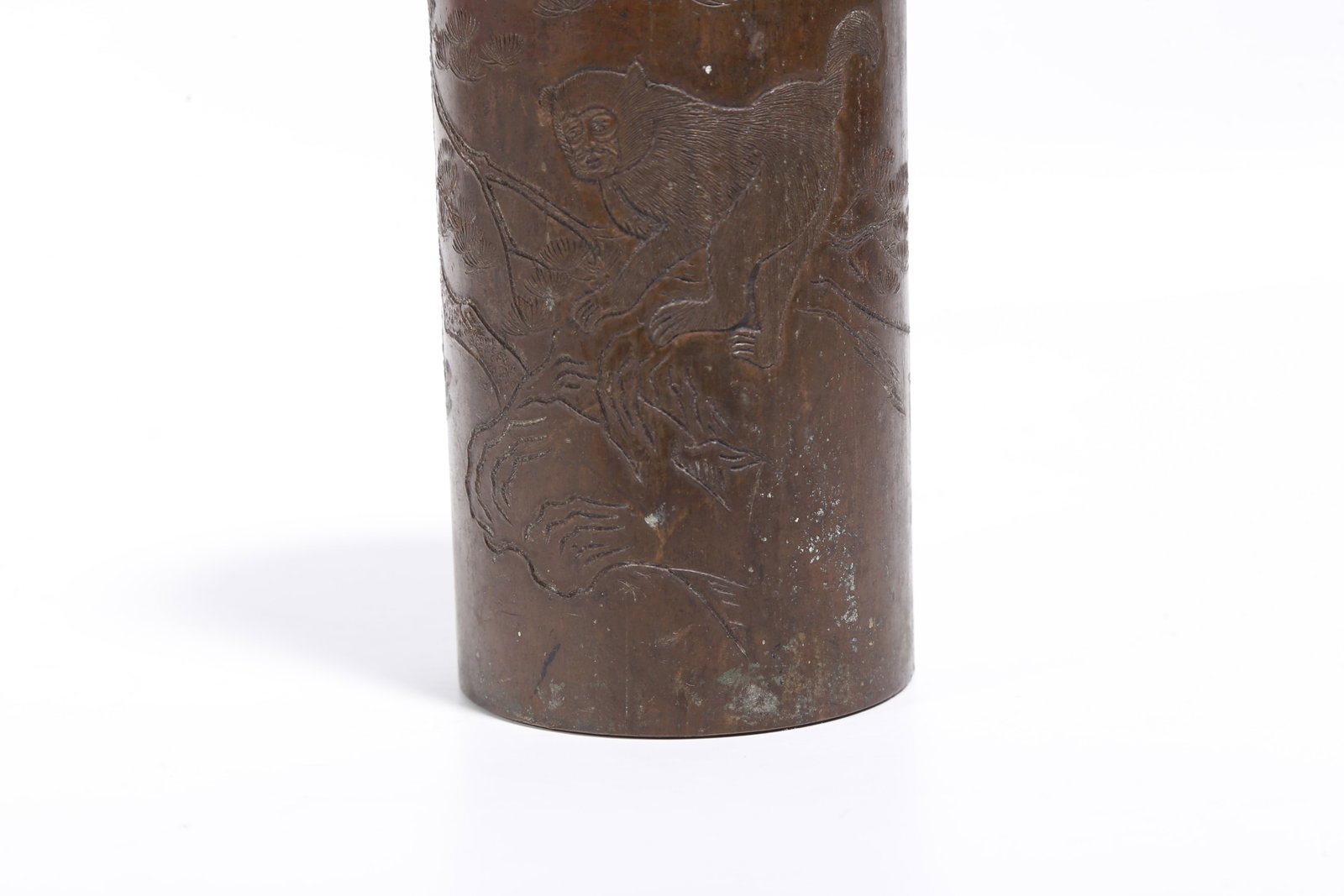 A BRONZE BRUSH POT WITH MONKEY PATTERNS - 6