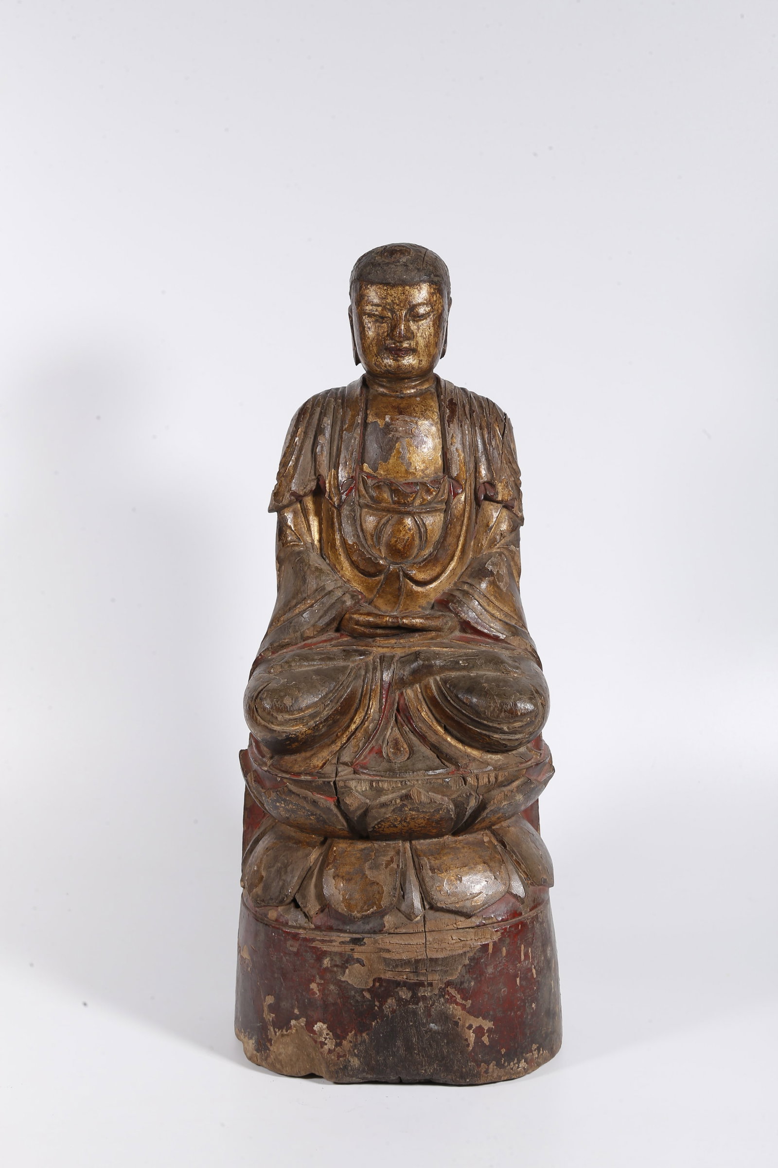 A GILT LACQUERED WOOD SAKYAMUNI STATUE (1 of 10)