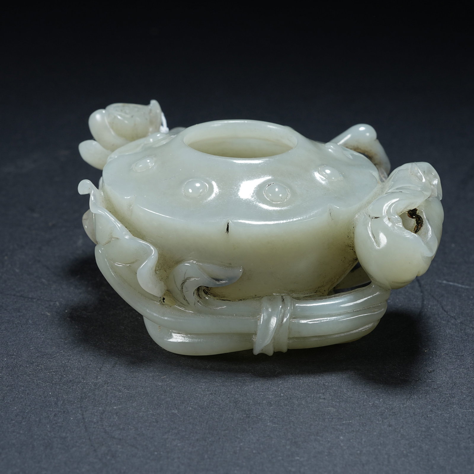 A HETIAN JADE LOTUS POD WATER DROPPER WITH "SUCCESS IN THE EXAMINATIONS" MOTIF (1 of 8)