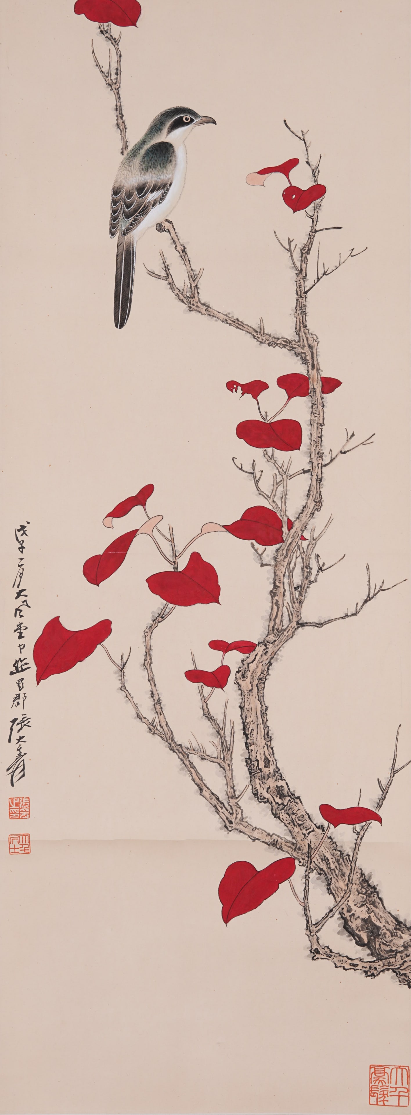 A FLOWER AND BIRD PAINTING ON PAPER BY ZHANG DAQIAN.張大千: Flower and Bird Painting on Paper by Zhang Daqian.張大千