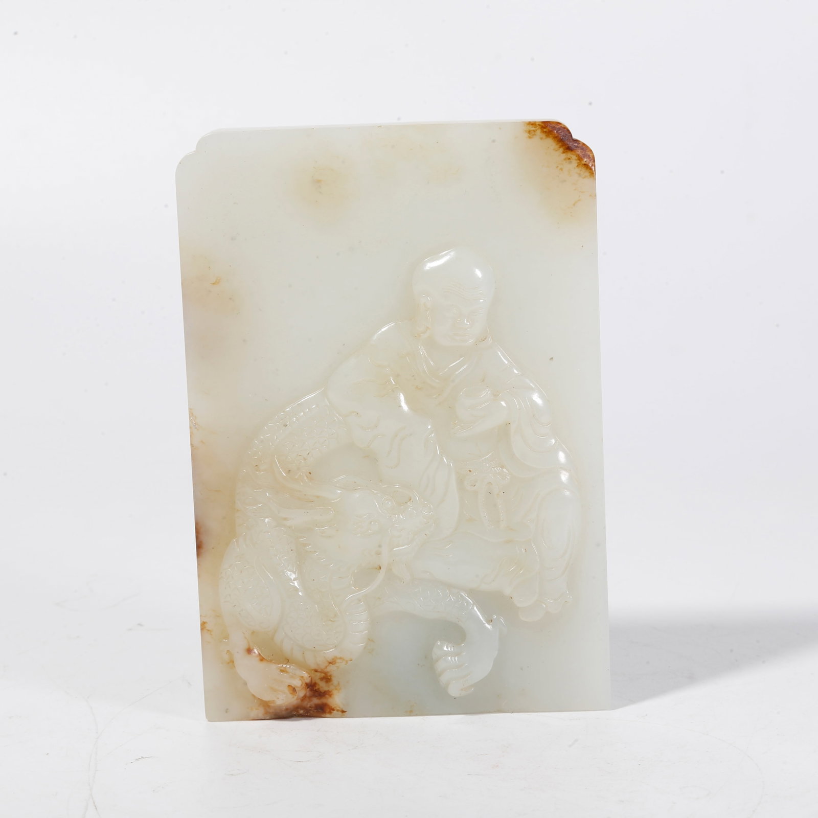 A HETIAN WHITE JADE SCREEN PANEL CARVED WITH DRAGON-SUBDUING ARHAT PATTERN (1 of 10)