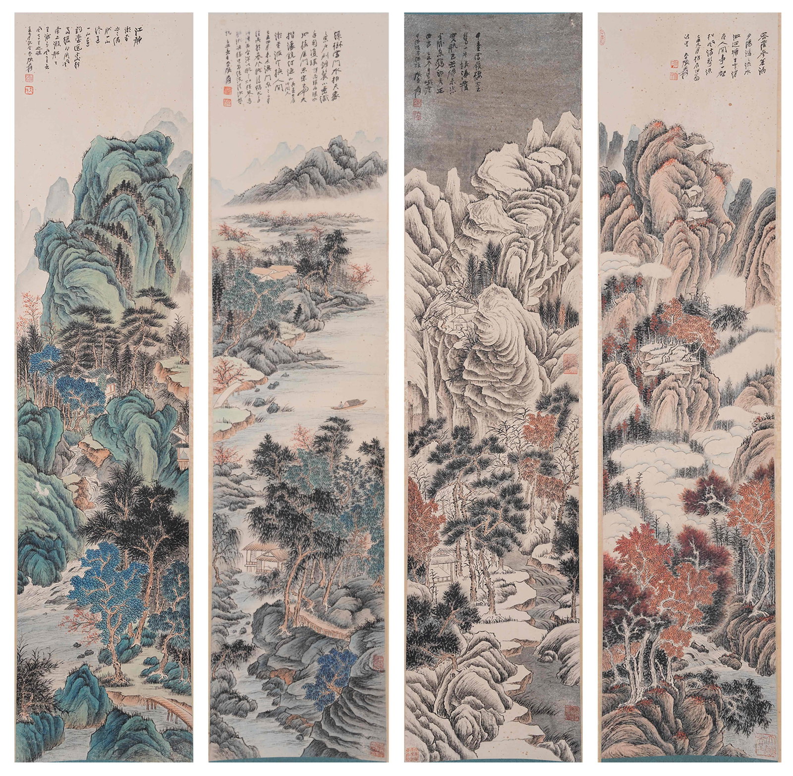 A LANDSCAPE PAINTINGS ON PAPER BY ZHANG DAQIAN (4 PIECES).張大千 (1 of 12)