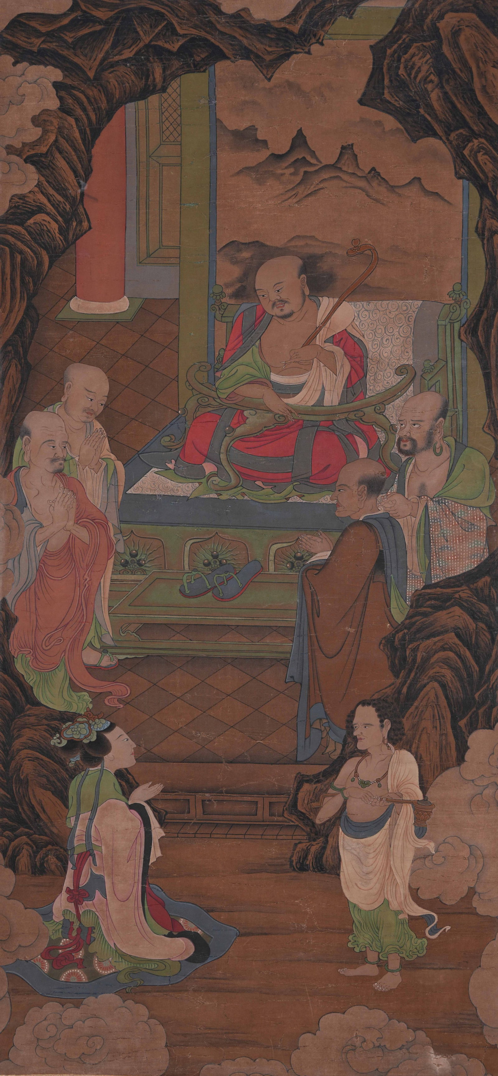 A ARHAT PAINTING ON SILK BY ANONYMOUS. (1 of 8)