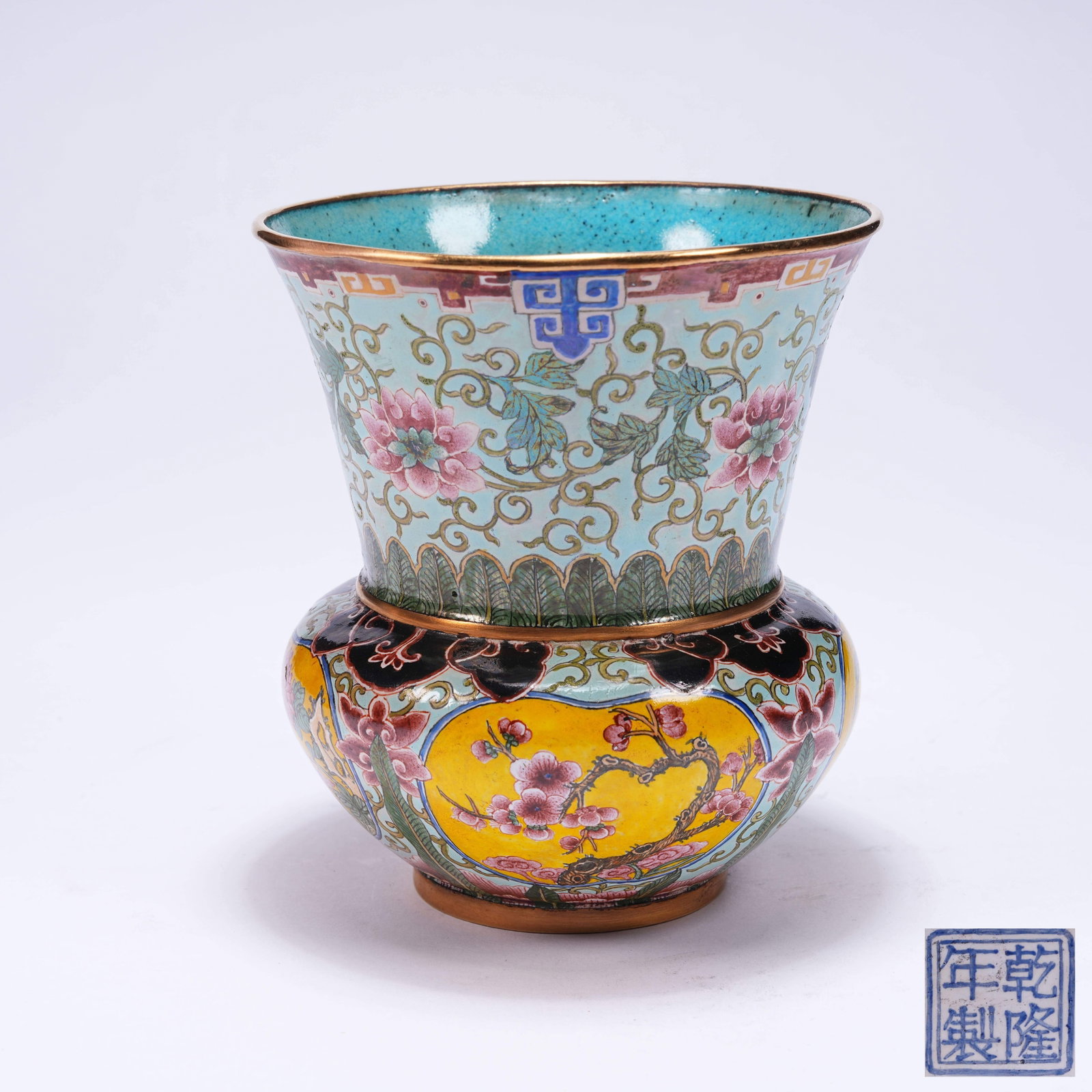 A CLOISONN? ENAMEL WASTE VESSEL WITH FLOWER AND BIRD PATTERN (1 of 9)