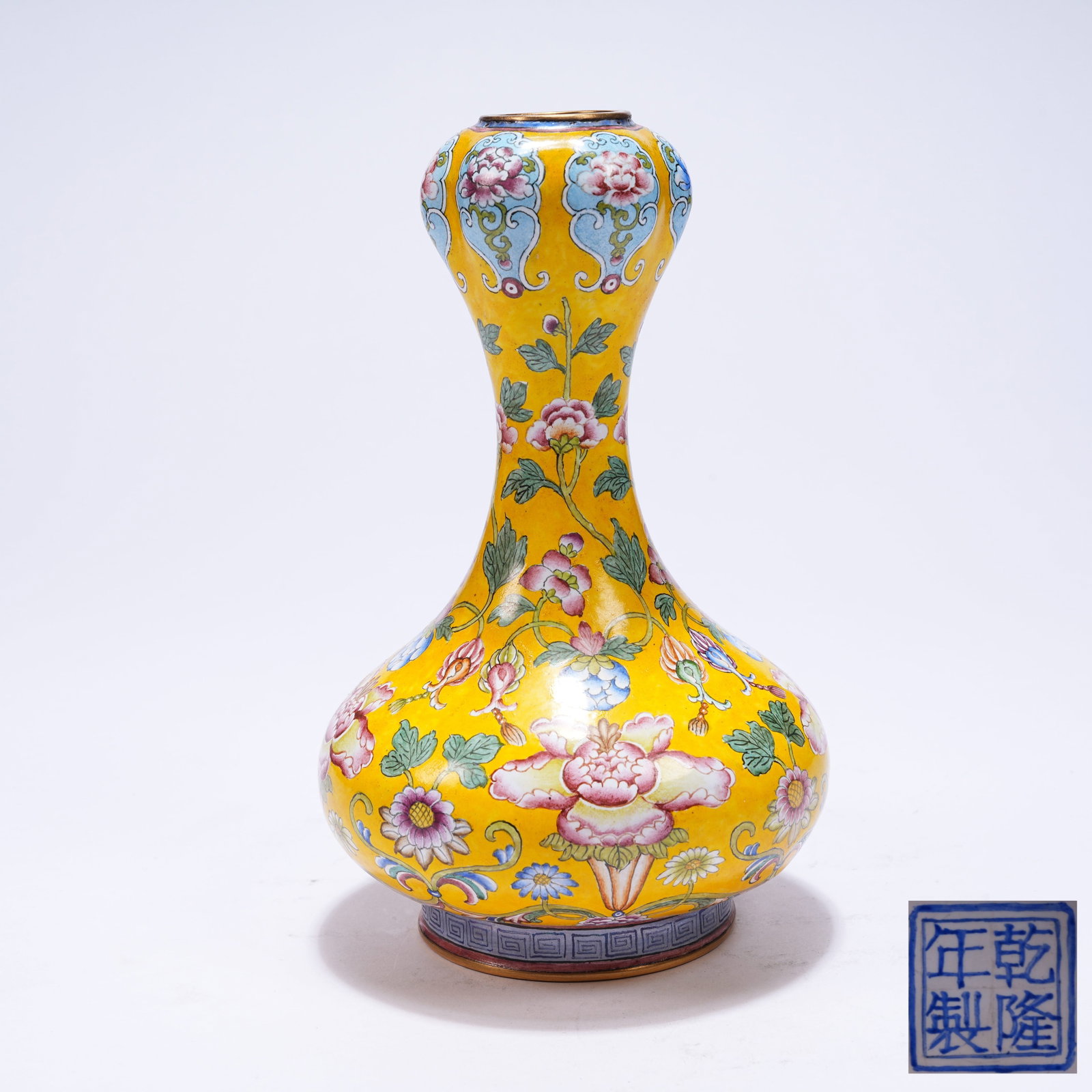 A CLOISONN? ENAMEL GARLIC-HEAD VASE WITH FLORAL PATTERN (1 of 9)