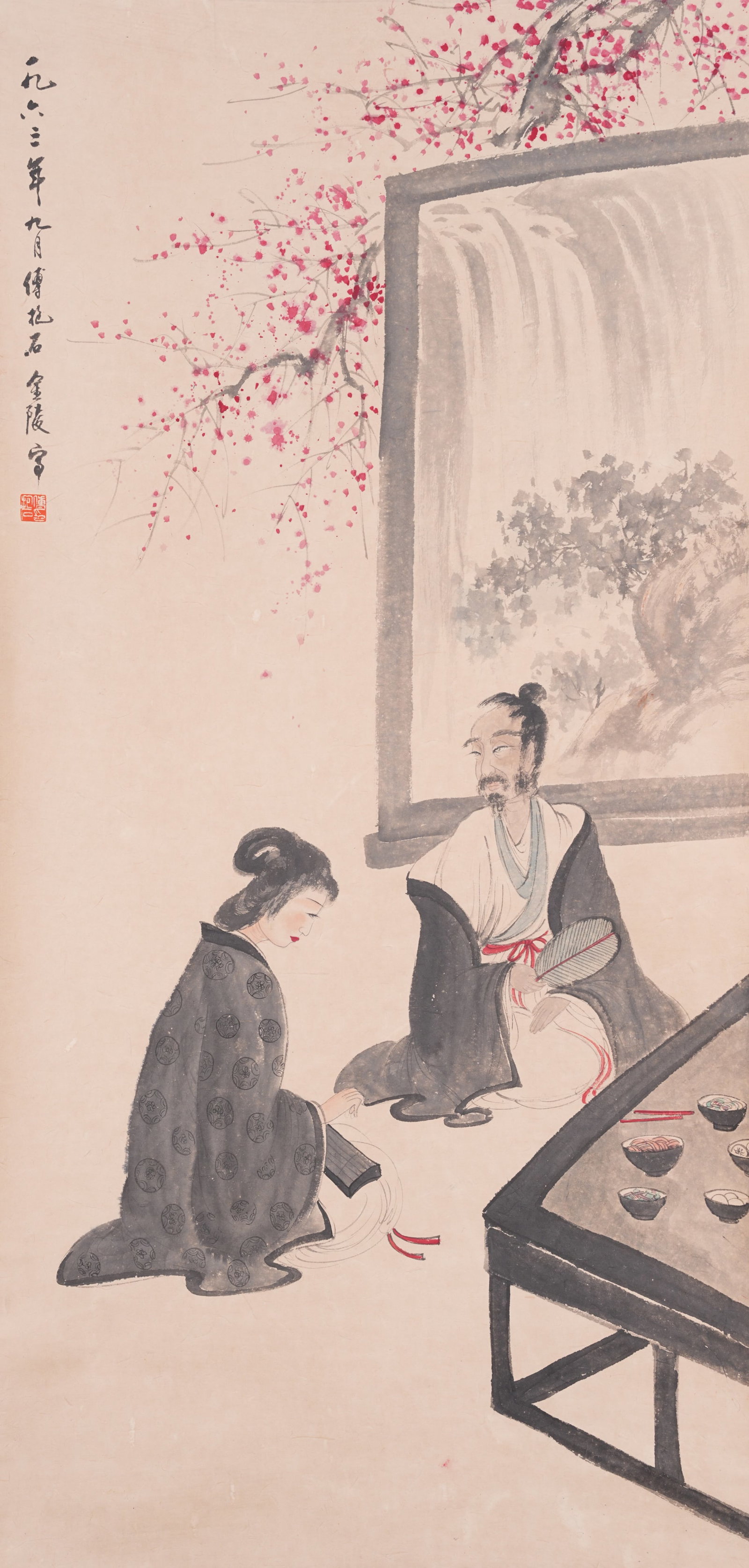 A FIGURE PAINTING ON PAPER BY FU BAOSHI.傅抱石: Figure Painting on Paper by Fu Baoshi.傅抱石