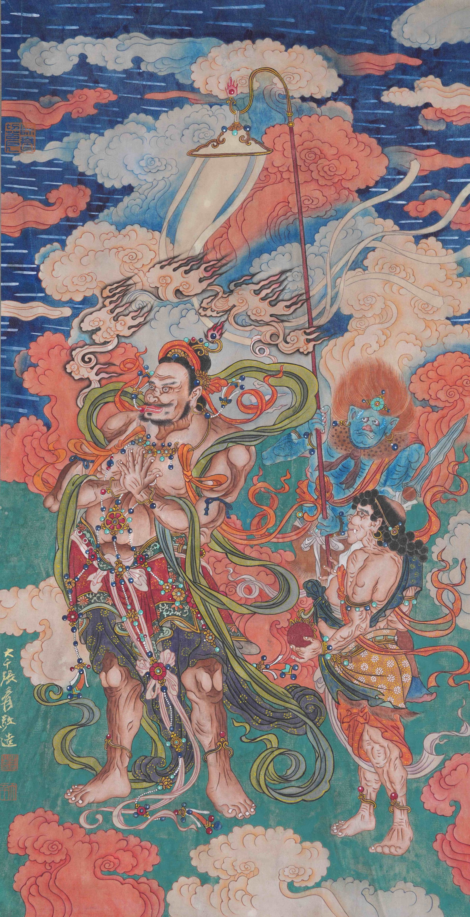 A WATER AND LAND RITUAL PAINTING ON SILK BY ZHANG DAQIAN.張大千: Water and Land Ritual Painting on Silk by Zhang Daqian.張大千