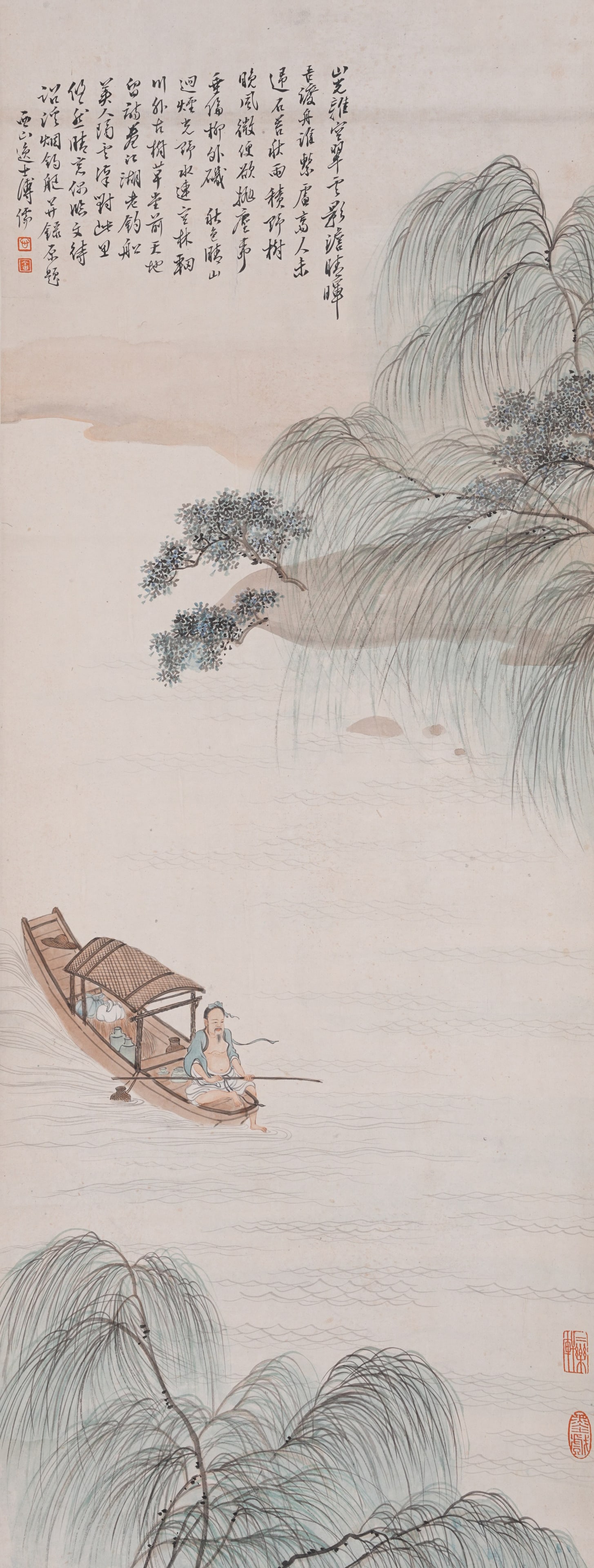 A LANDSCAPE AND FIGURE PAINTING ON PAPER BY PU RU.溥儒: Landscape and Figure Painting on Paper by Pu Ru.溥儒