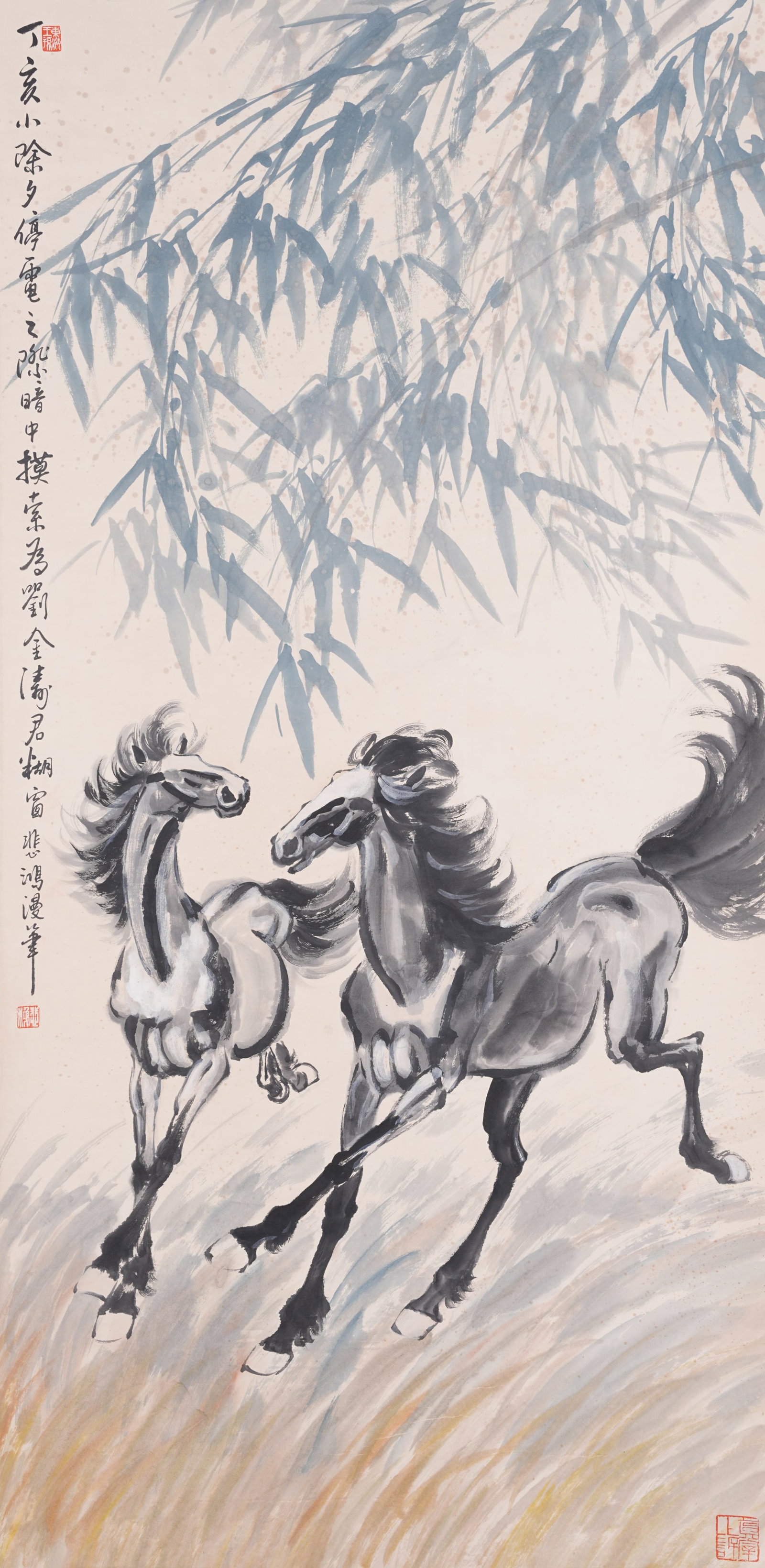 A DOUBLE HORSE PAINTING ON PAPER BY XU BEIHONG.徐悲鴻 (1 of 11)