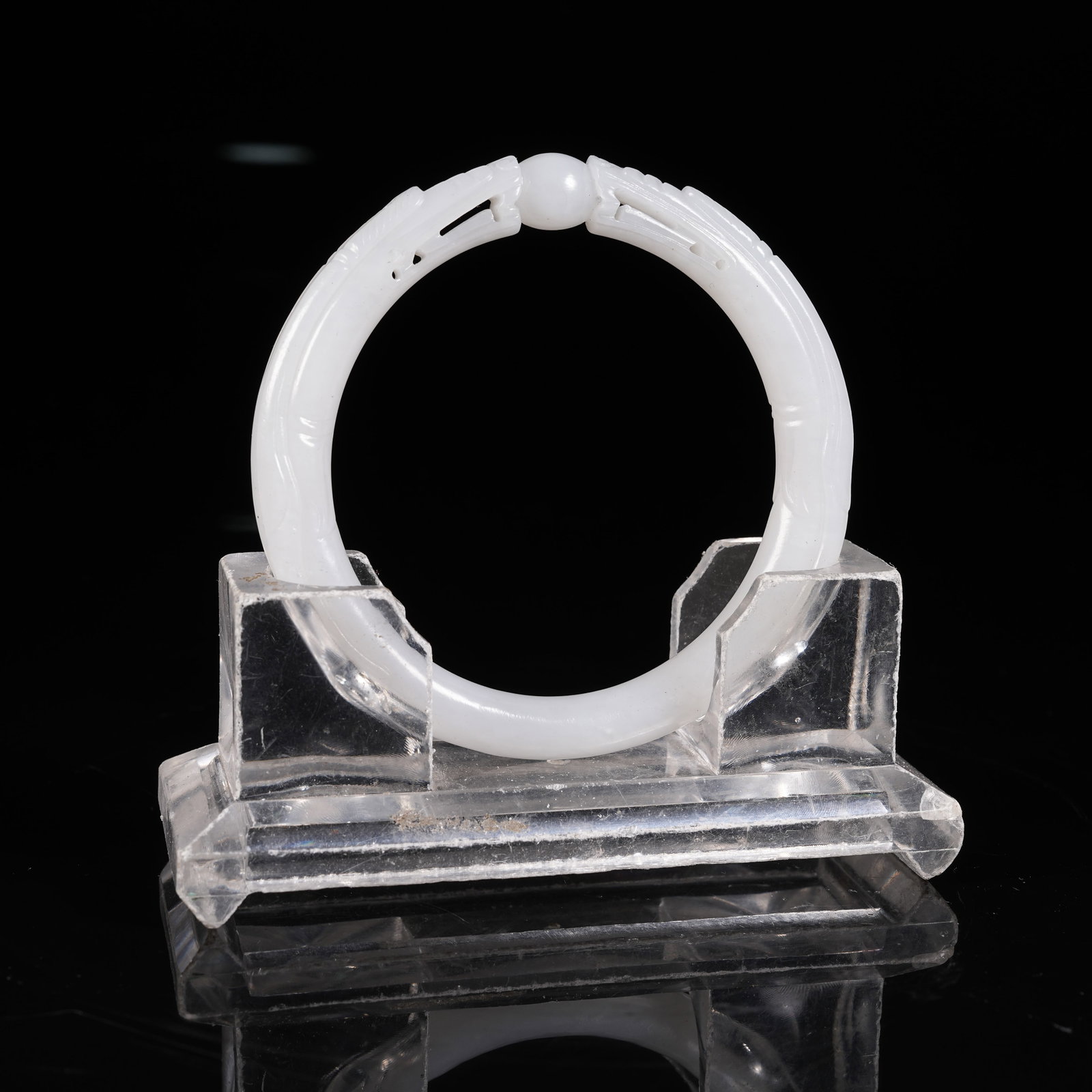 A WHITE HETIAN JADE DOUBLE DRAGON PLAYING WITH PEARL BANGLE (1 of 10)