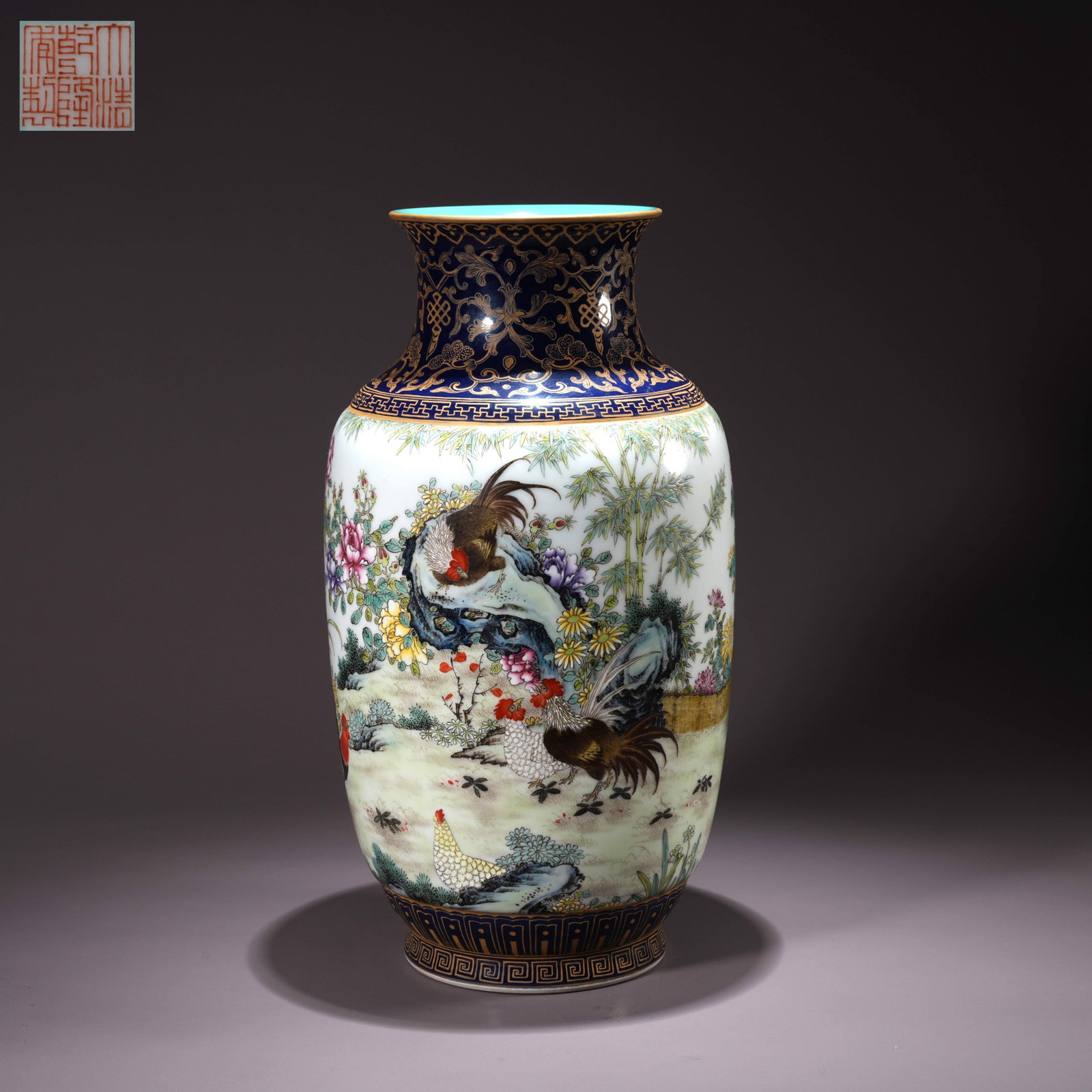 A FAMILLE ROSE VASE WITH ROOSTER MOTIF (1 of 10)
