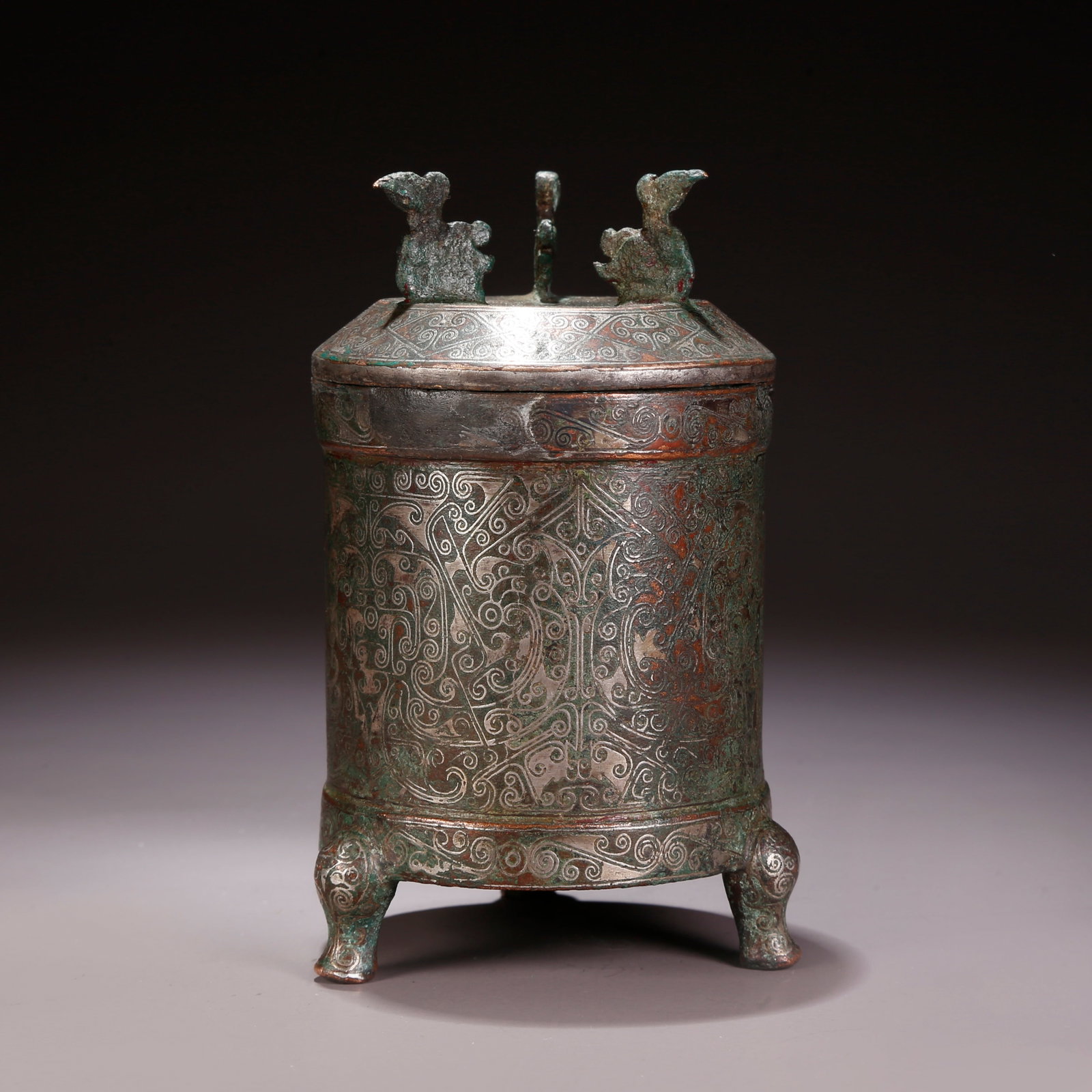 A SILVER-INLAID BRONZE COVERED INCENSE BURNER (1 of 10)