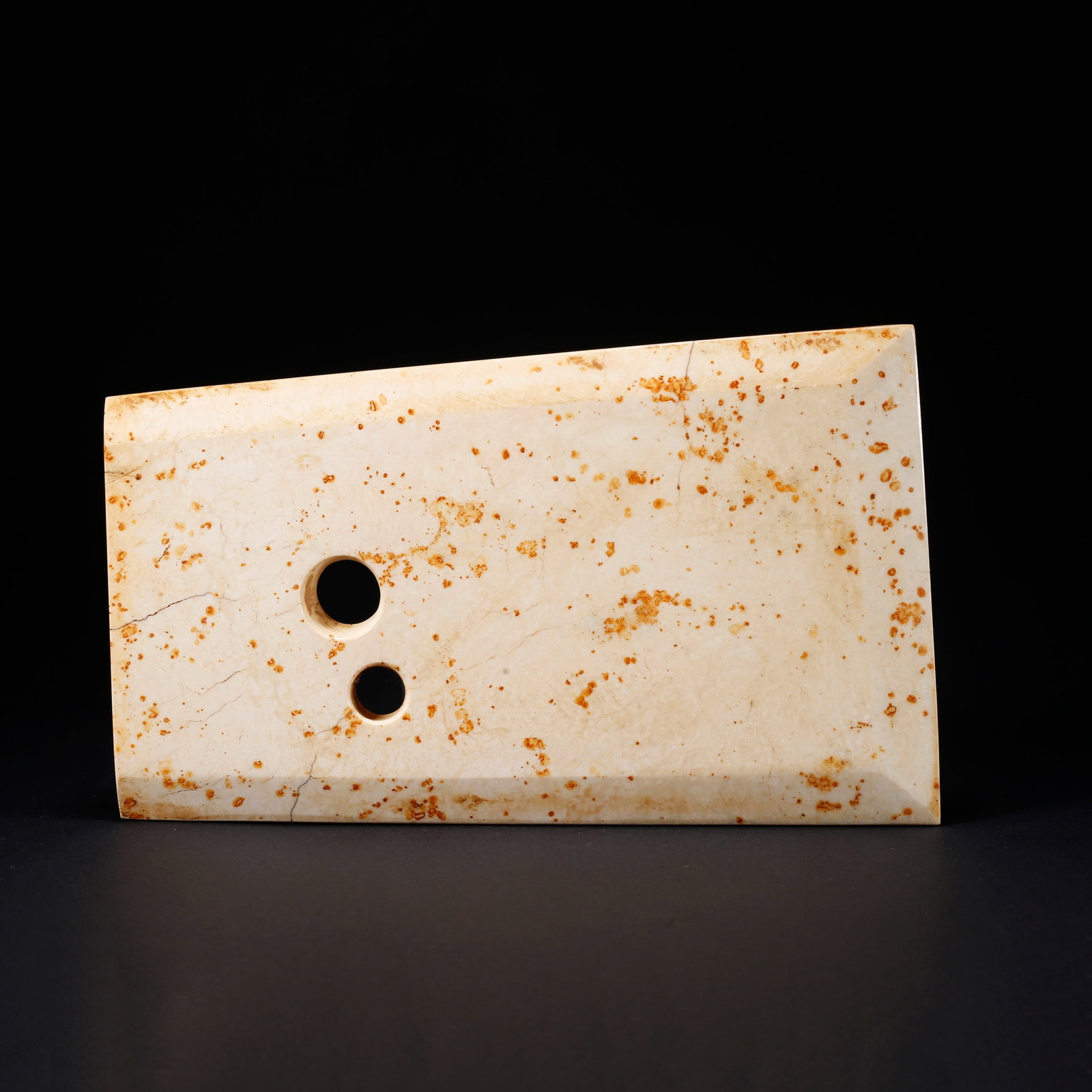 A ANCIENT JADE DOUBLE-HOLED KNIFE: Ancient Jade Double-Holed Knife