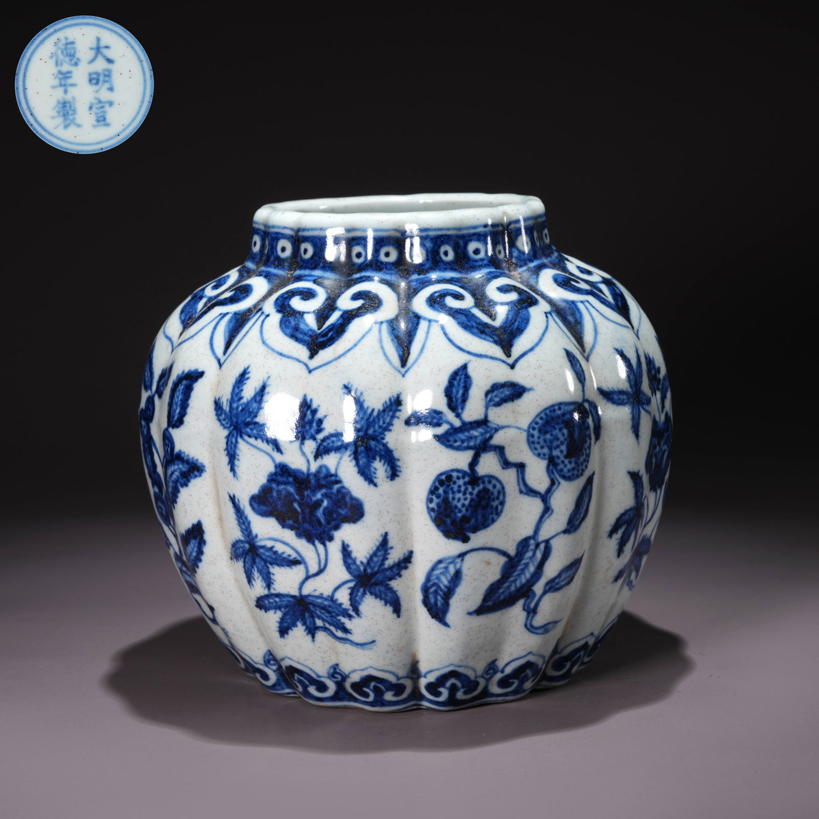 A BLUE-AND-WHITE JAR WITH MELON AND FRUIT MOTIFS (1 of 10)