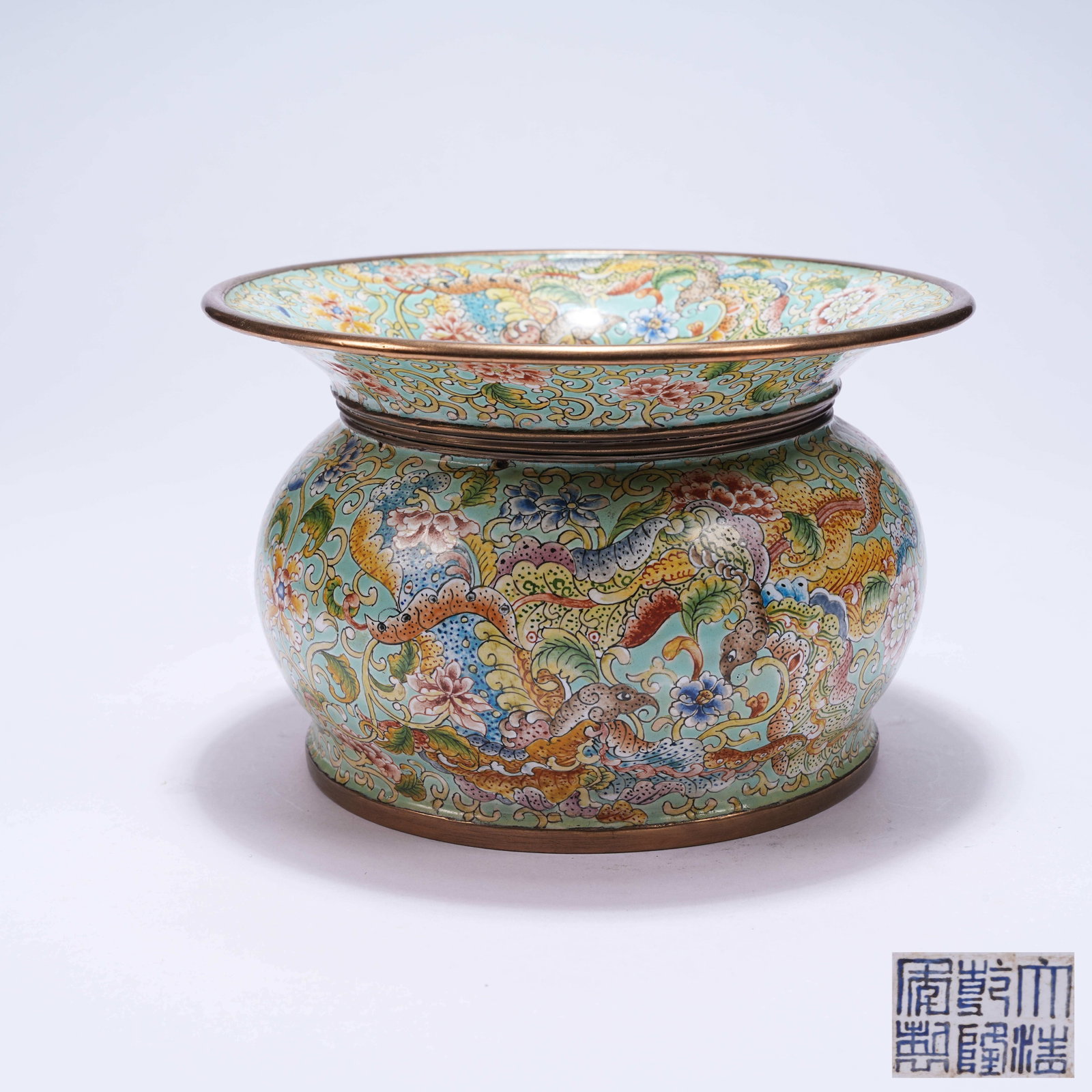 A CLOISONN? ENAMEL WASTE VESSEL WITH PHOENIX AMIDST FLORAL SCROLLS (1 of 9)