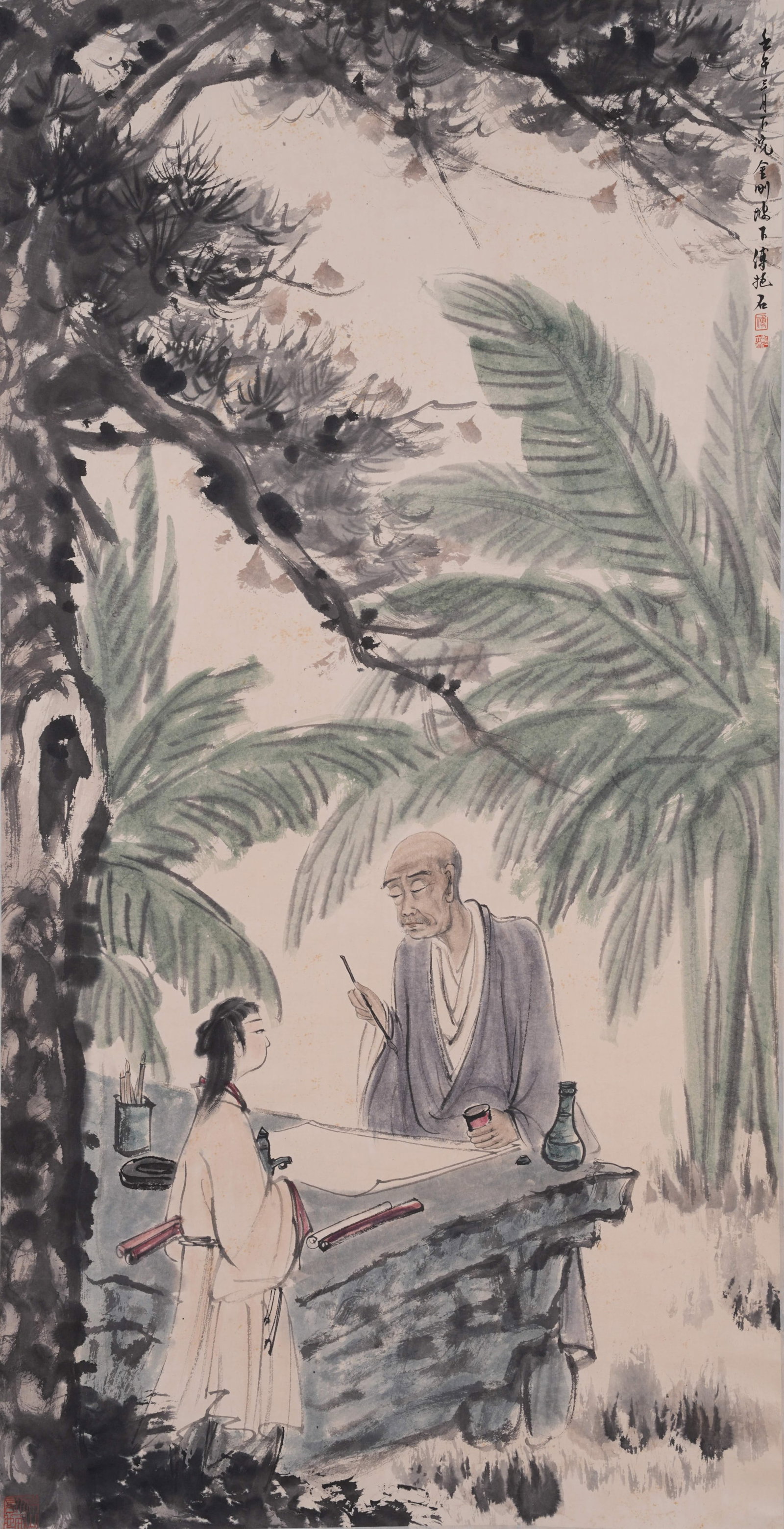 A FIGURE PAINTING ON PAPER BY FU BAOSHI.傅抱石: Figure Painting on Paper by Fu Baoshi.傅抱石