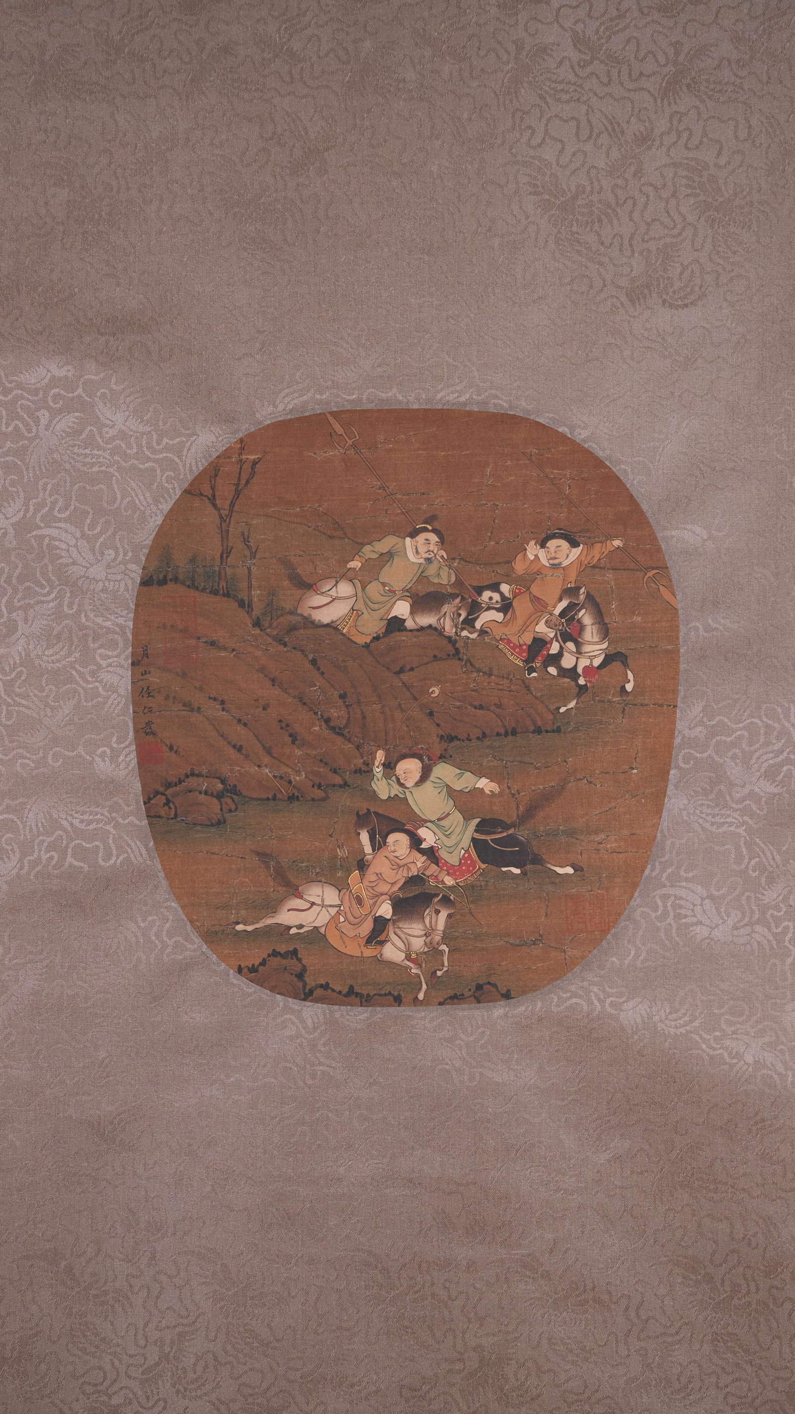 A WARRIOR AND HORSE FIGURE PAINTING ON SILK BY REN RENFA.任仁發 (1 of 8)