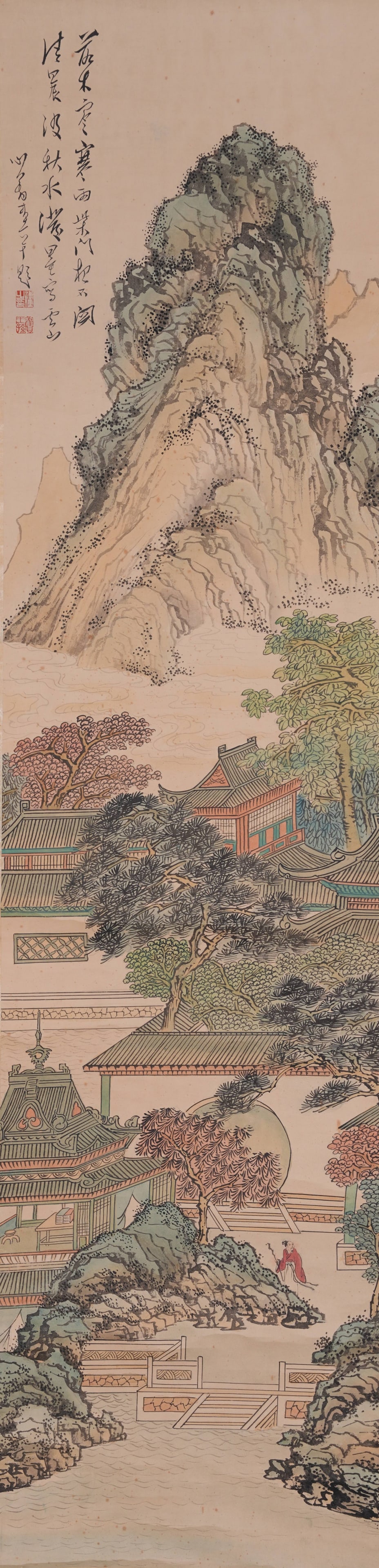 A LANDSCAPE AND PAVILION PAINTING ON PAPER BY PU RU.溥儒: Landscape and Pavilion Painting on Paper by Pu Ru.溥儒