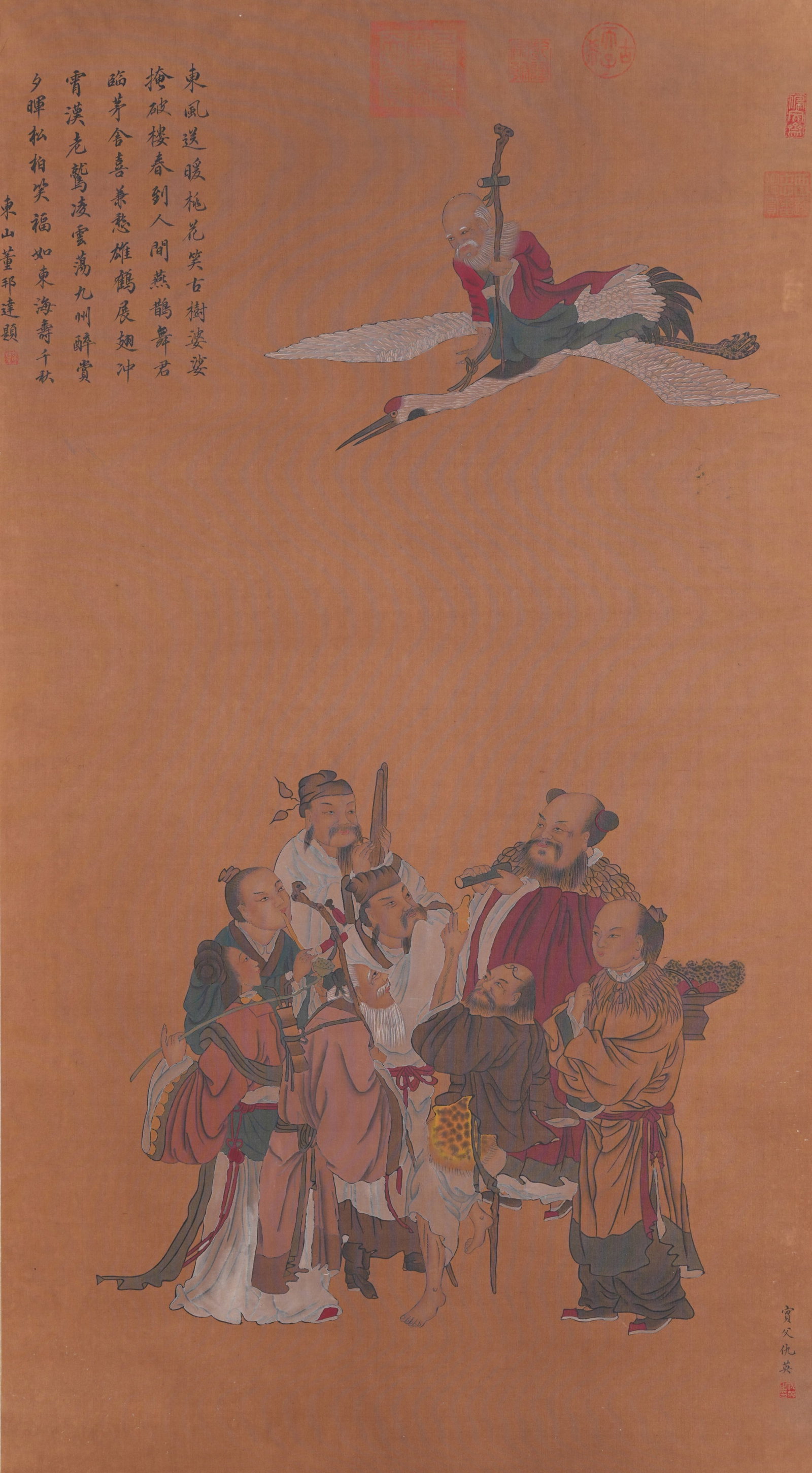 A EIGHT IMMORTALS CELEBRATING LONGEVITY PAINTING ON SILK BY QIU YING.仇英 (1 of 10)